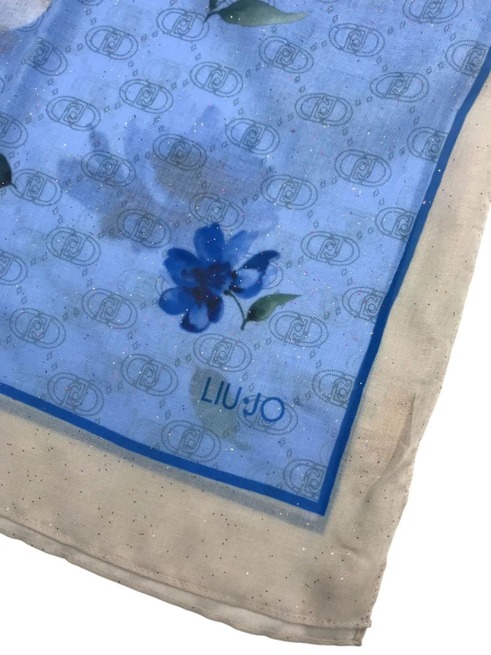Foulard Donna Liu Jo con Motivo Floreale e Logo Iconico Blu TU | Giò Fashion