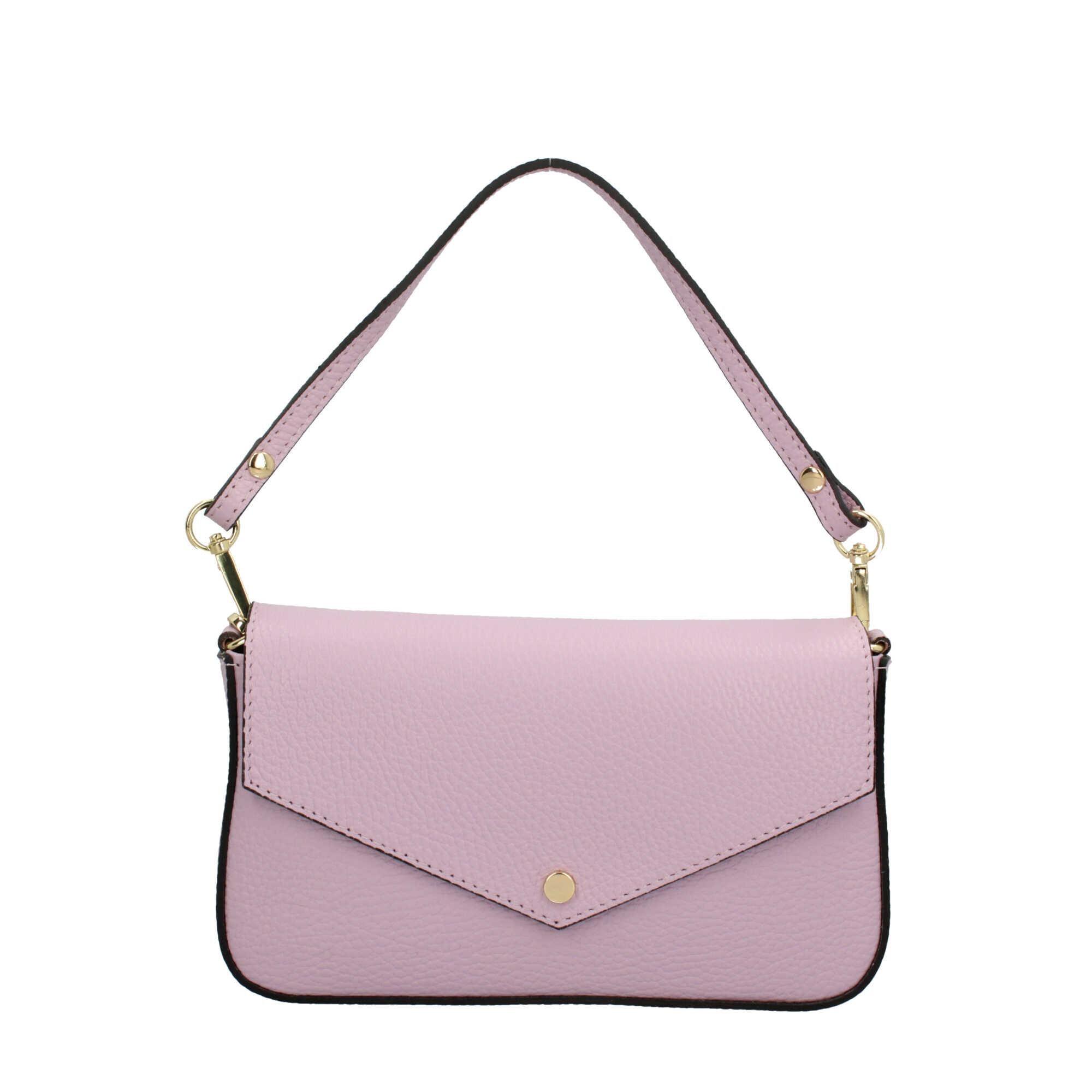 Borsa a spalla con chiusura con bottoncino in vera pelle