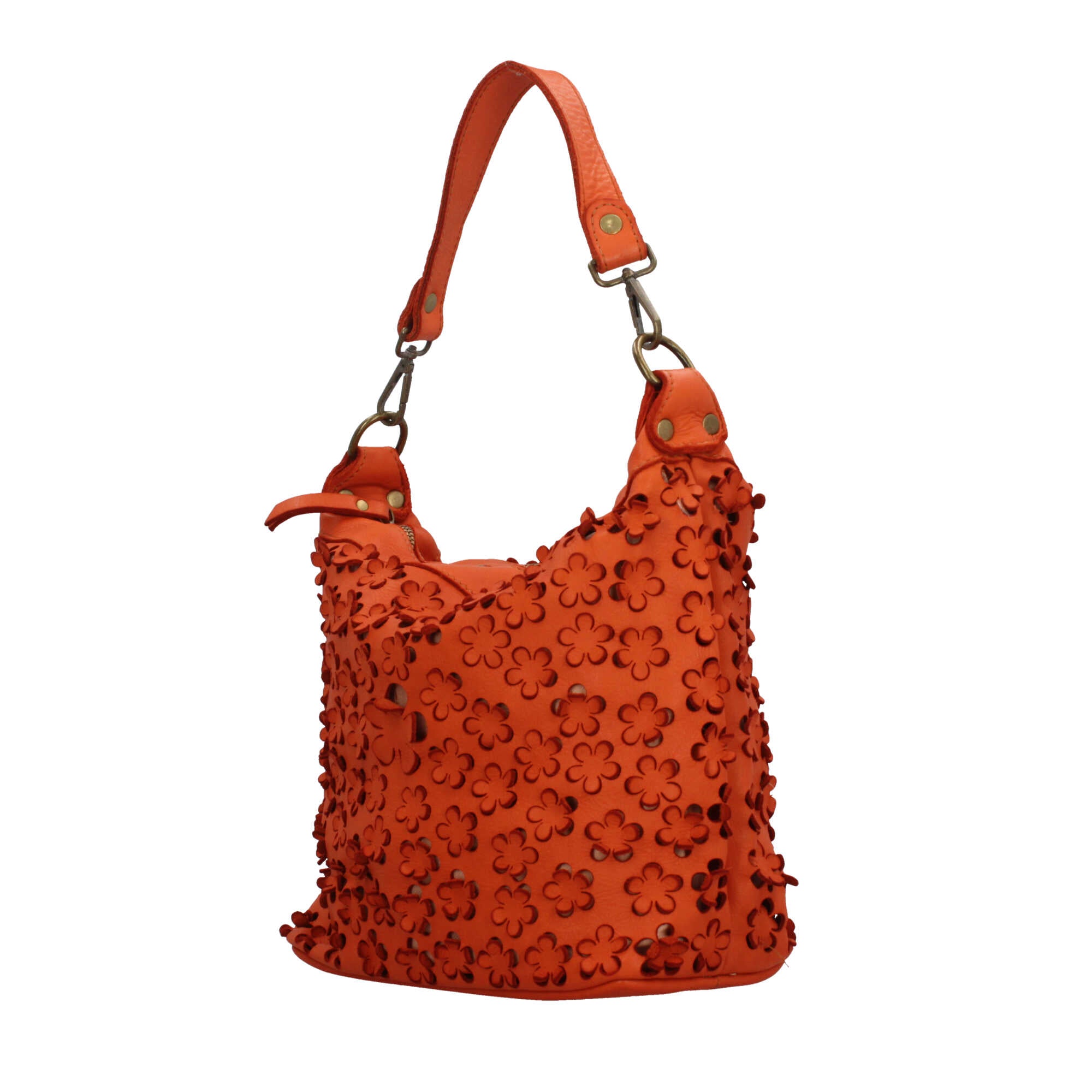Borsa Made in Italy in vera pelle con lavorazione intrecciata a pannelli Arancione TU | Giò Fashion