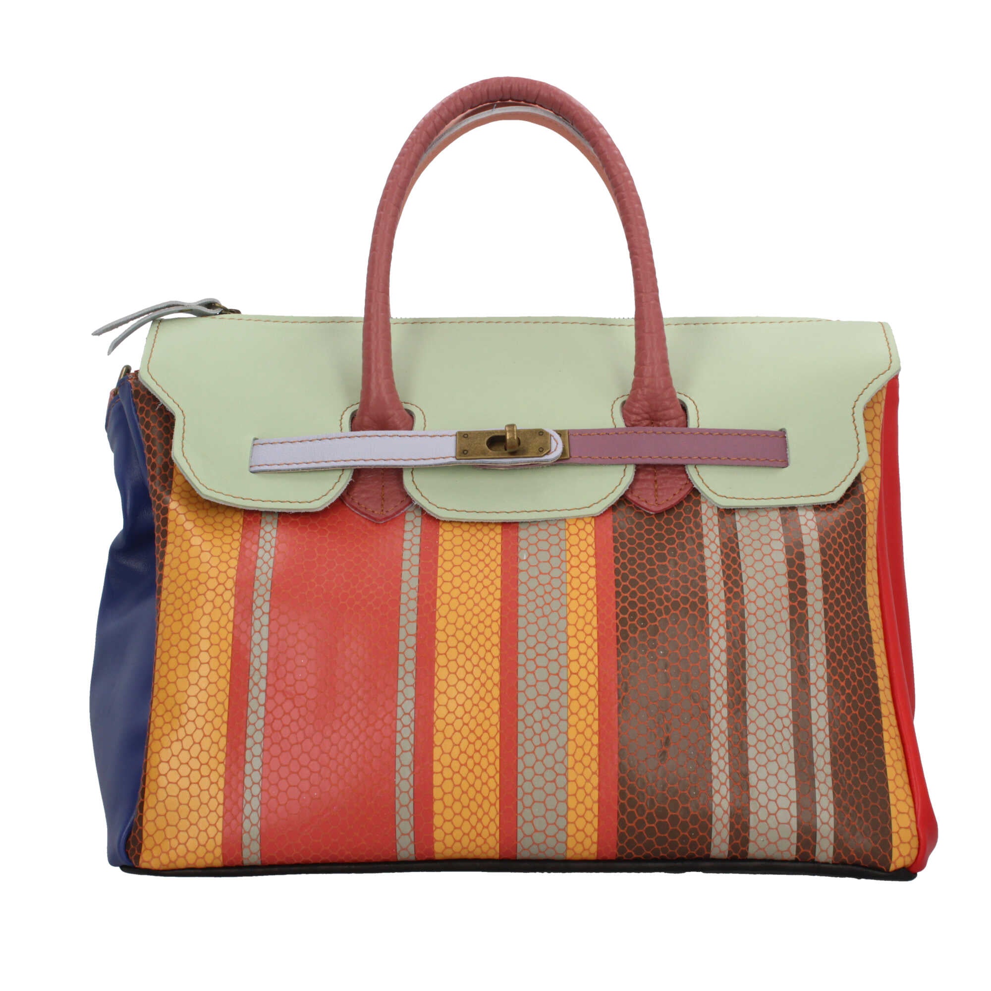 Borsa a mano elegante con design multicolore e chiusura twist