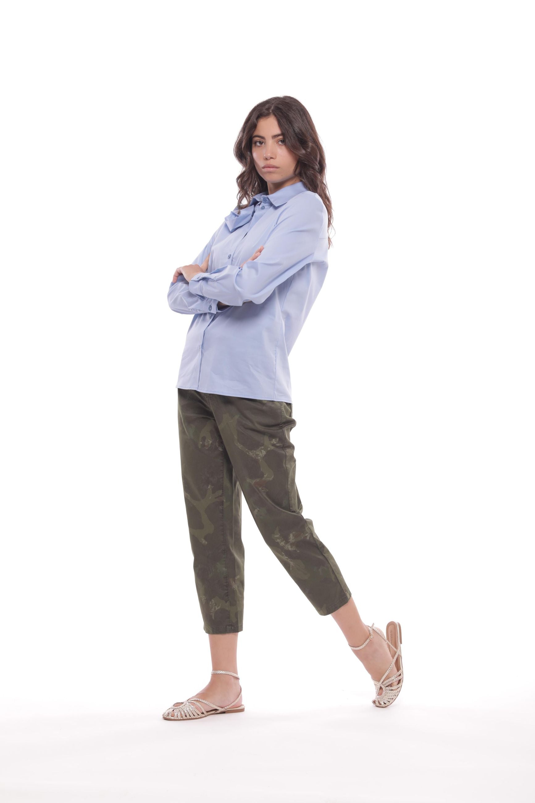Minimua Pantalone con Fantasia Camouflage in Cotone