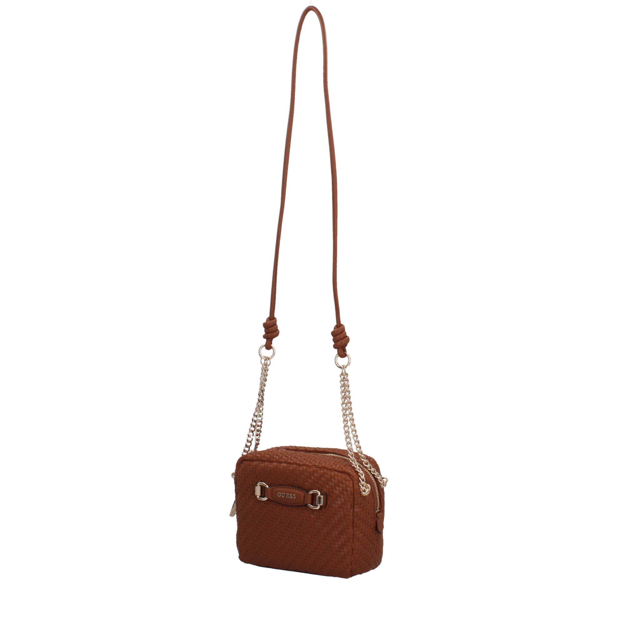 Borsa a tracolla Guess con effetto intrecciato e catena Marrone TU | Giò Fashion