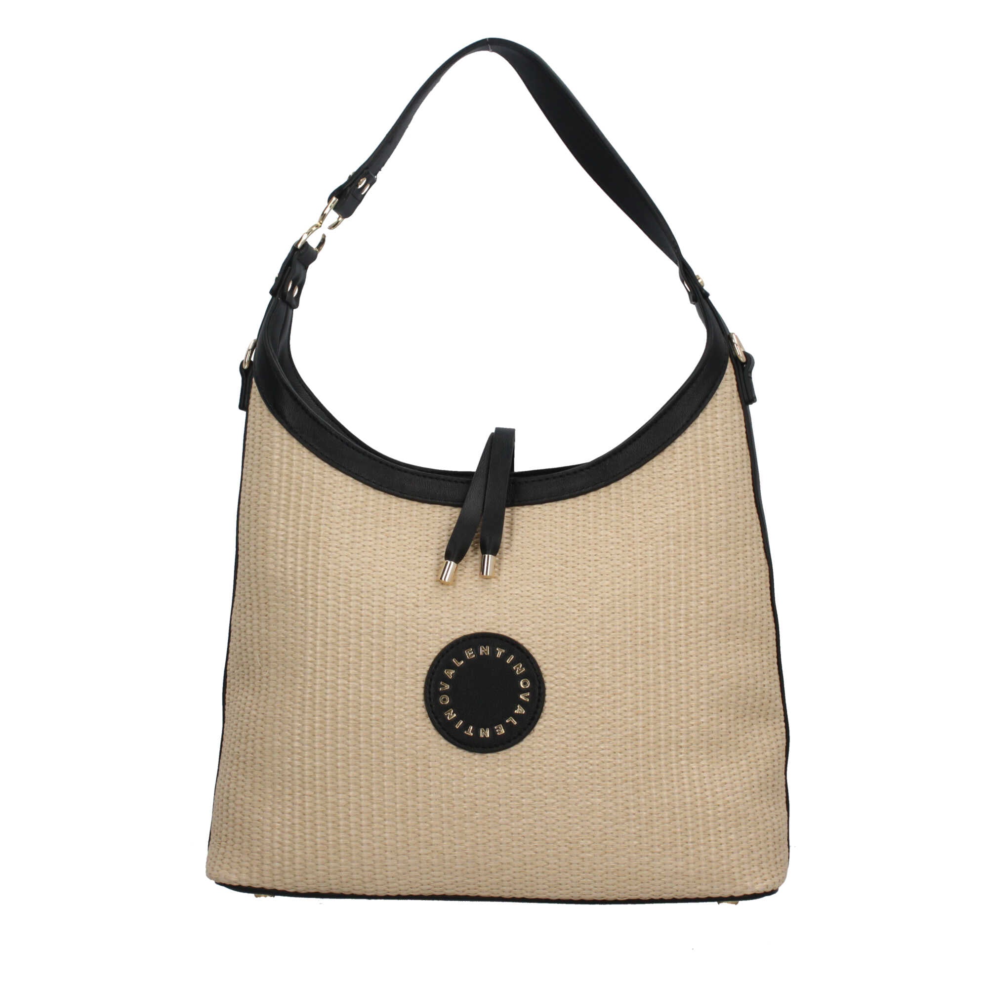 Valentino Borsa a Spalla Saylor in Raffia ed Ecopelle Nero TU | Giò Fashion