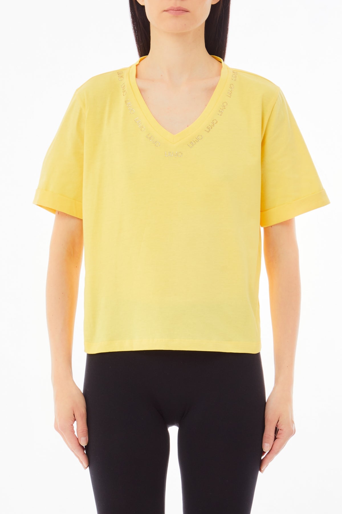 T-shirt Donna Liu Jo con Scollo a V e Dettaglio Logo Giallo S | Giò Fashion