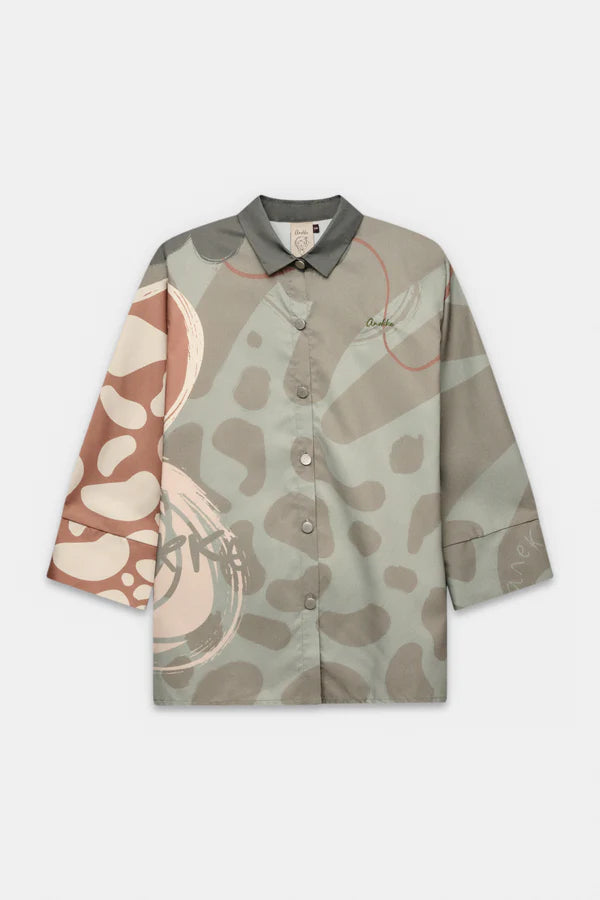 Anekke camicia donna con stampa artistica e bottoni frontali stile moderno Verde S/M | Giò Fashion