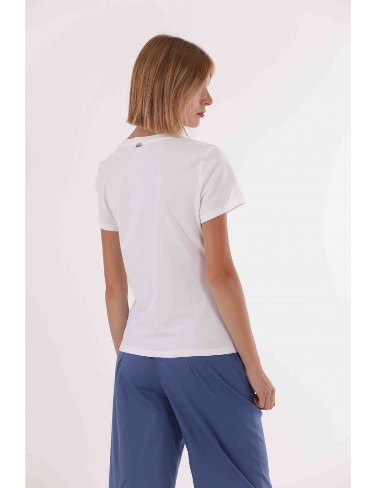 T-shirt donna con stampa gatto su Vespa e palloncini
