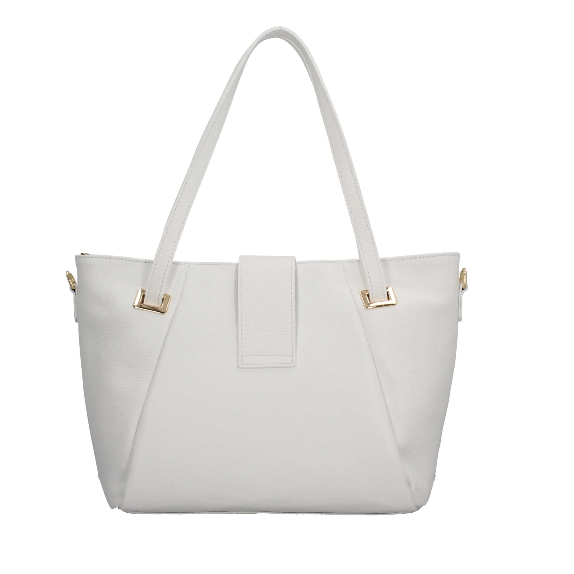 Borsa Made in Italy in vera pelle con tasche frontali e manici lunghi