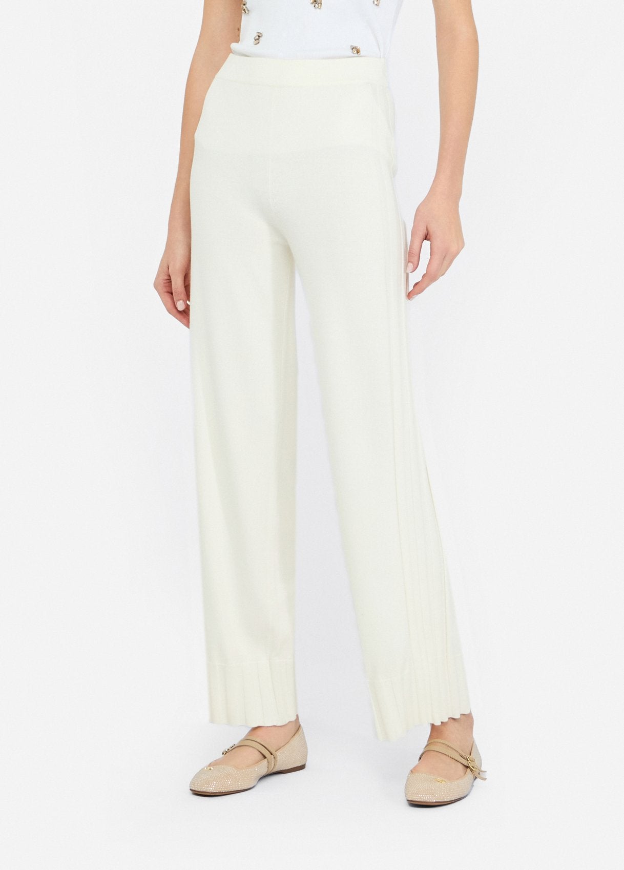 Pantaloni Liu Jo in maglia a gamba larga Bianco S | Giò Fashion