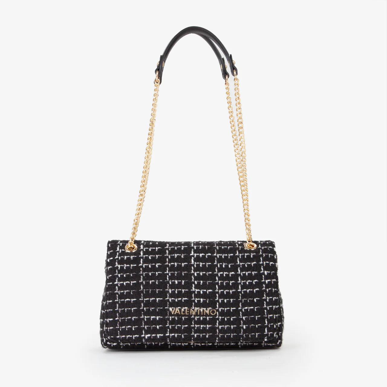 Valentino borsa a spalla in tweed con catena dorata