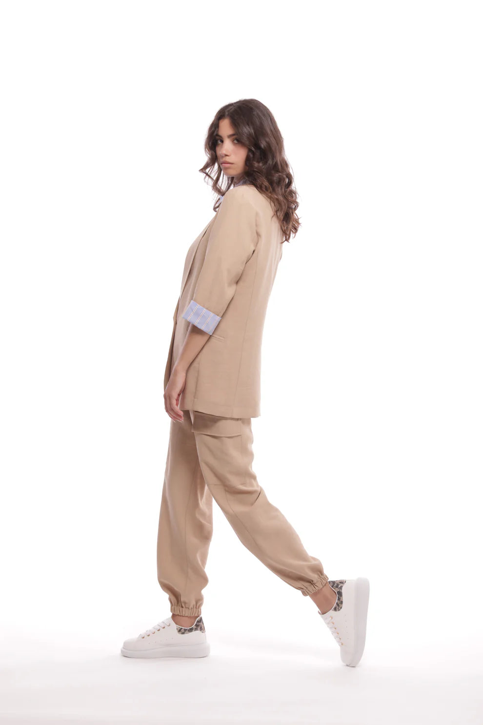 Pantalone jogger con tasche laterali e fondo elasticizzato Beige S | Giò Fashion
