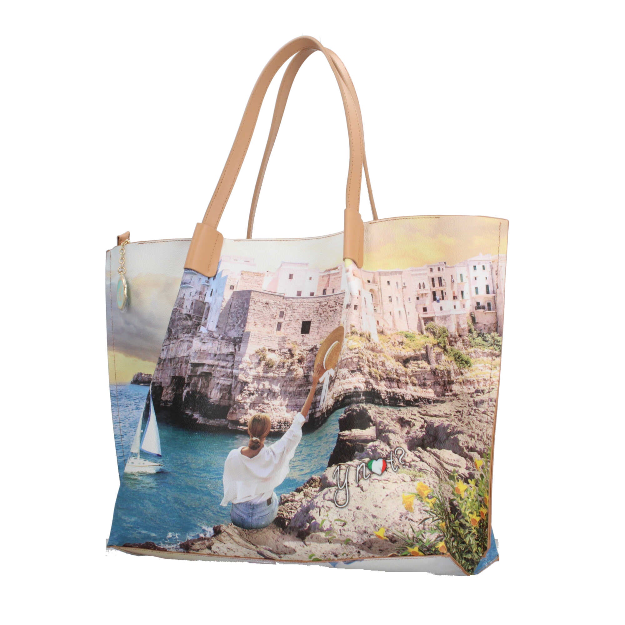 Shopping bag YNot capiente con stampa artistica e doppio manico