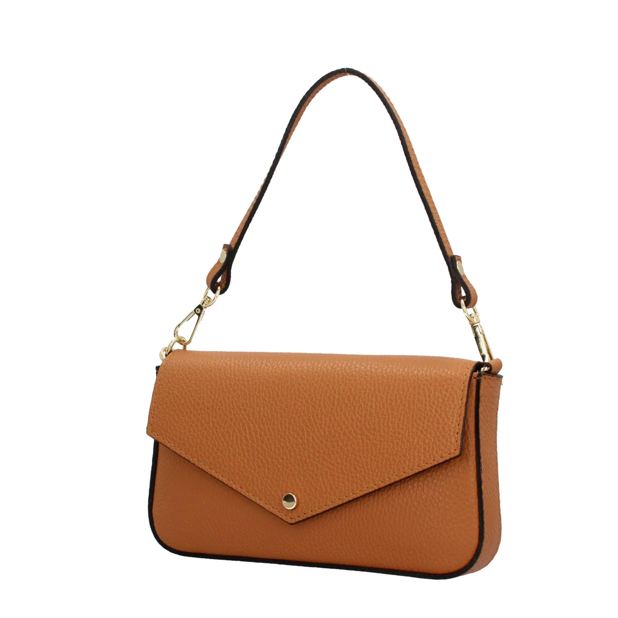Borsa a spalla con chiusura con bottoncino in vera pelle