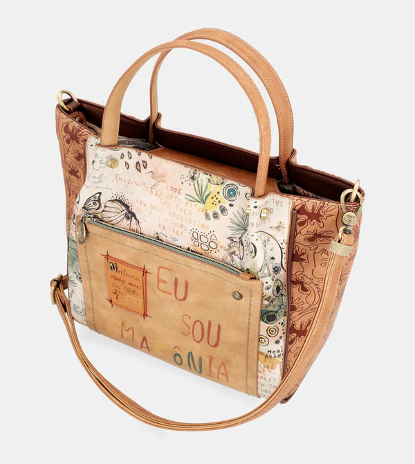 Borsa a mano Anekke con stampa artistica e dettagli naturali