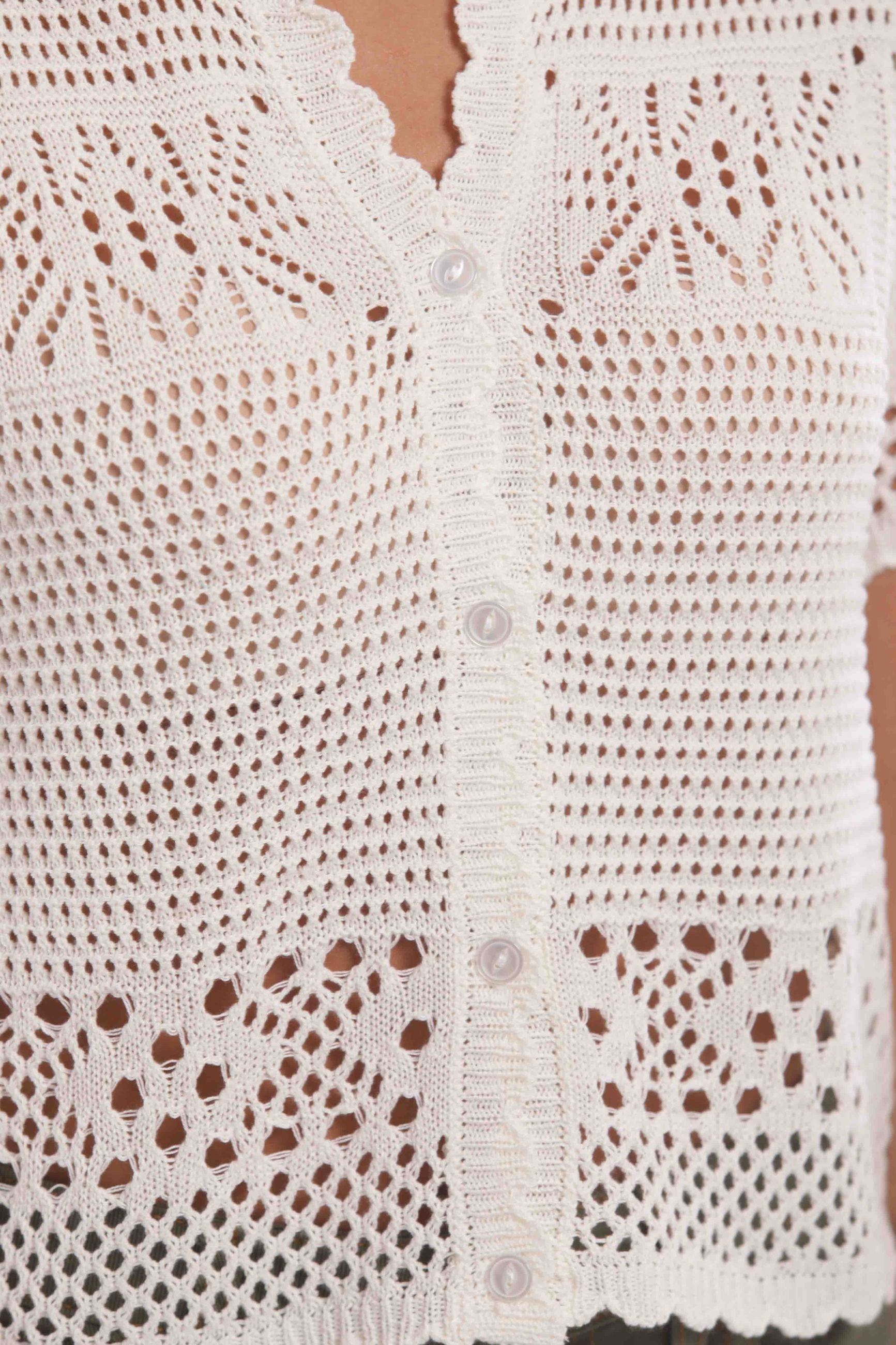 Cardigan Corto in Crochet con Maniche Corte Mimi Mua