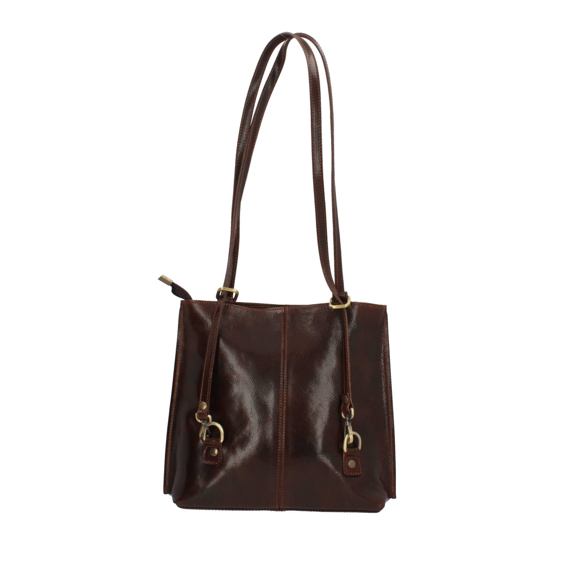 Borsa shopping con manici lunghi in vera pelle Made In Italy