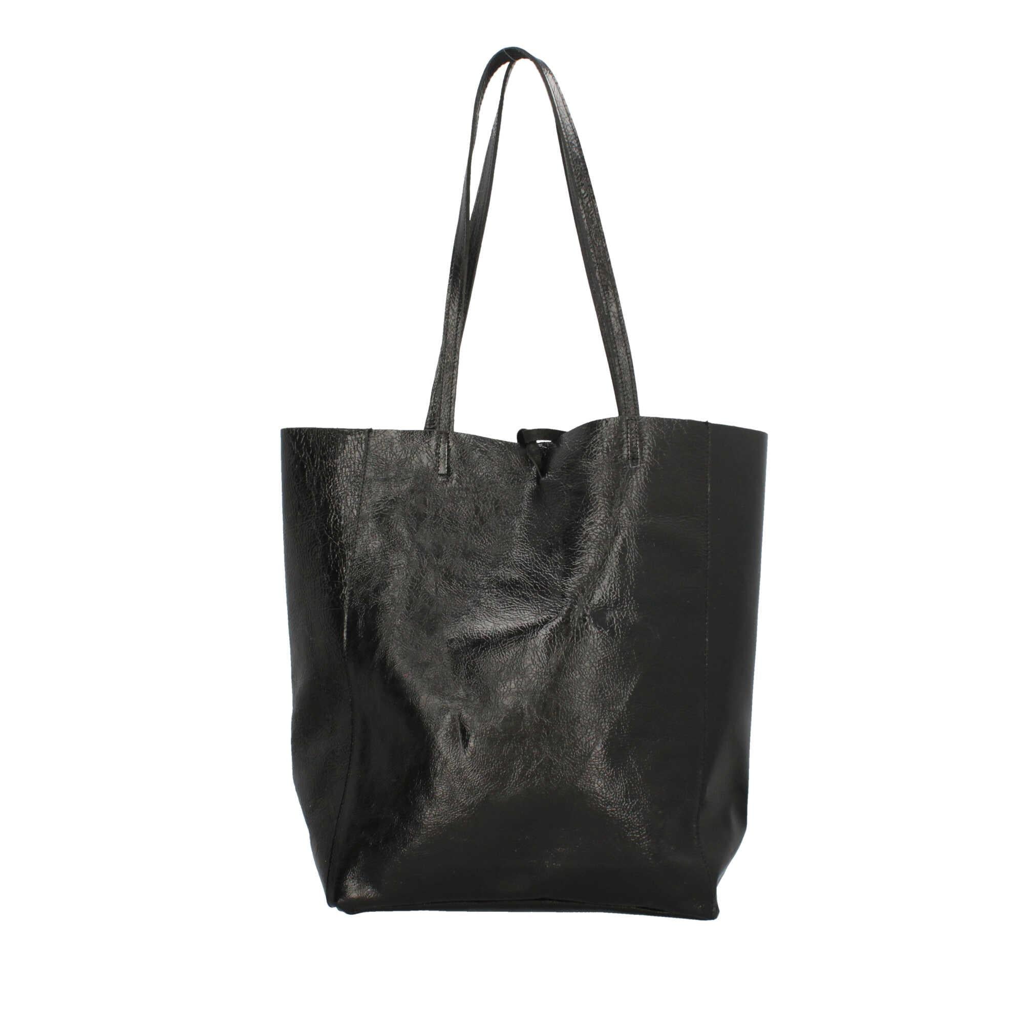 Borsa Shopping in pelle lucida Made In Italy