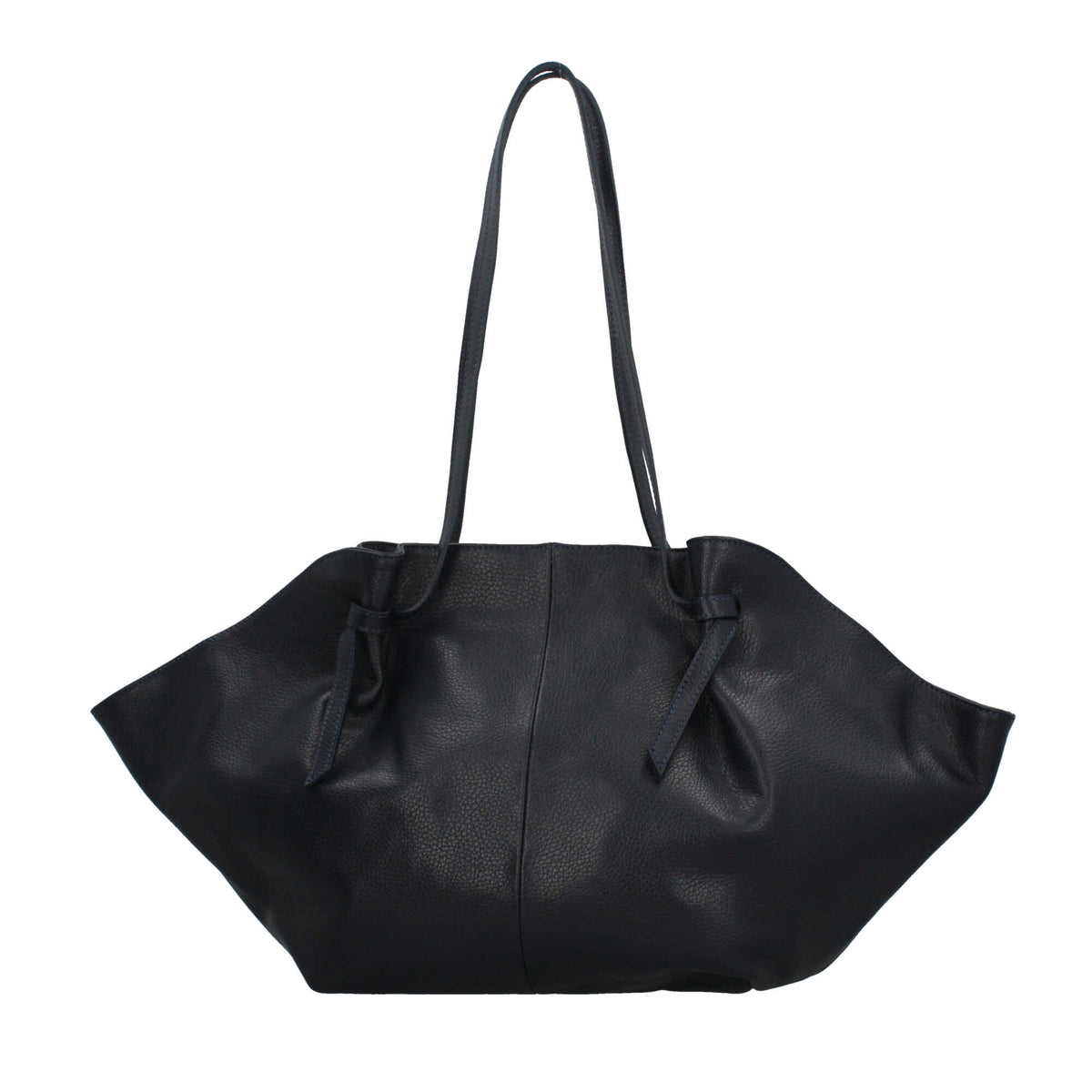 Borsa Made in Italy morbida in vera pelle con doppio manico Blu TU | Giò Fashion