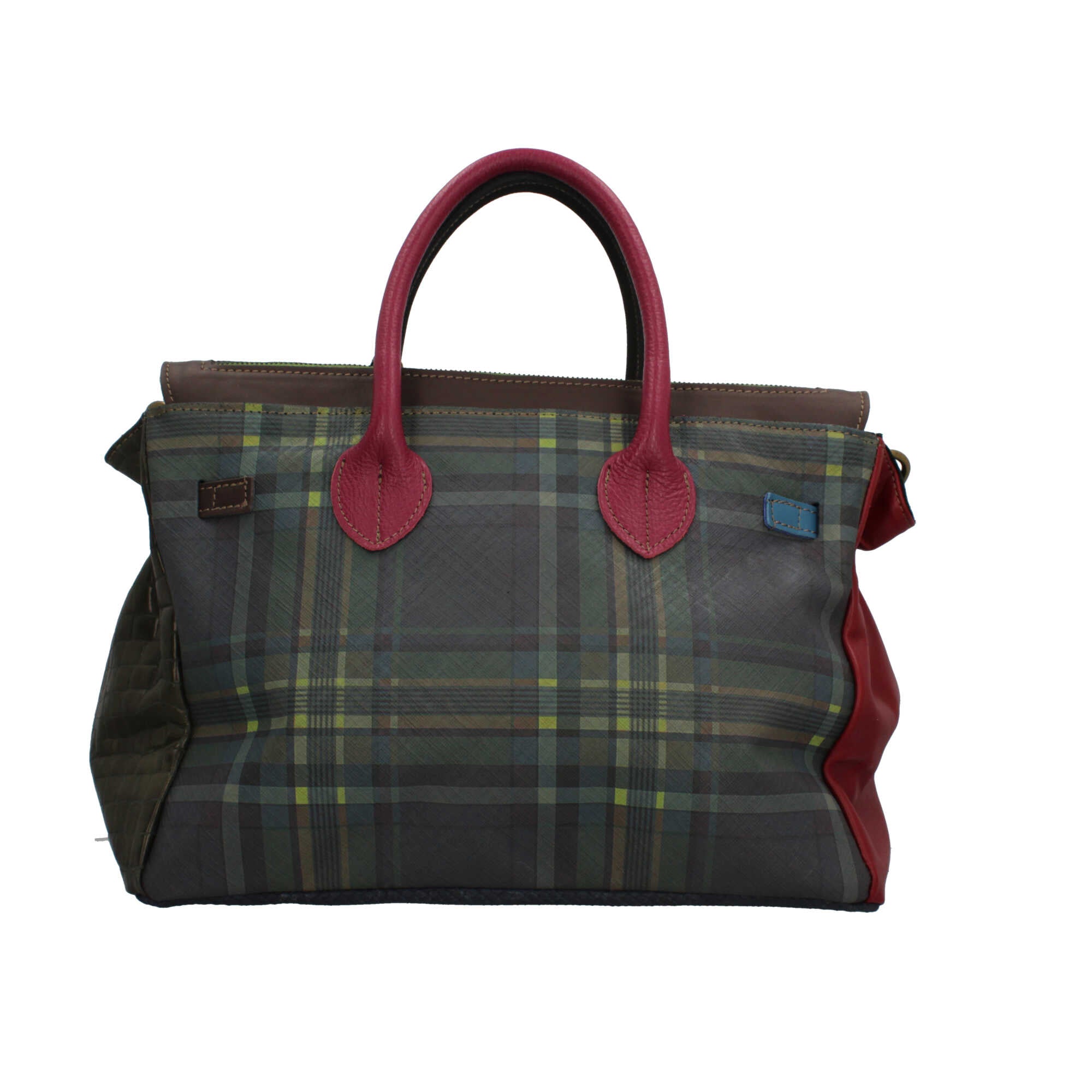 Borsa a mano Made in Italy con patta effetto metallizzato e stampa artistica