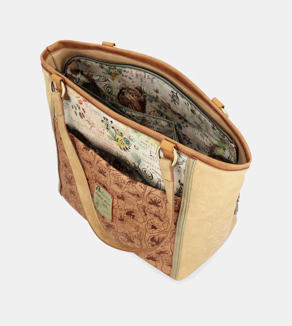 Borsa shopper Anekke con stampa natura e manici intrecciati