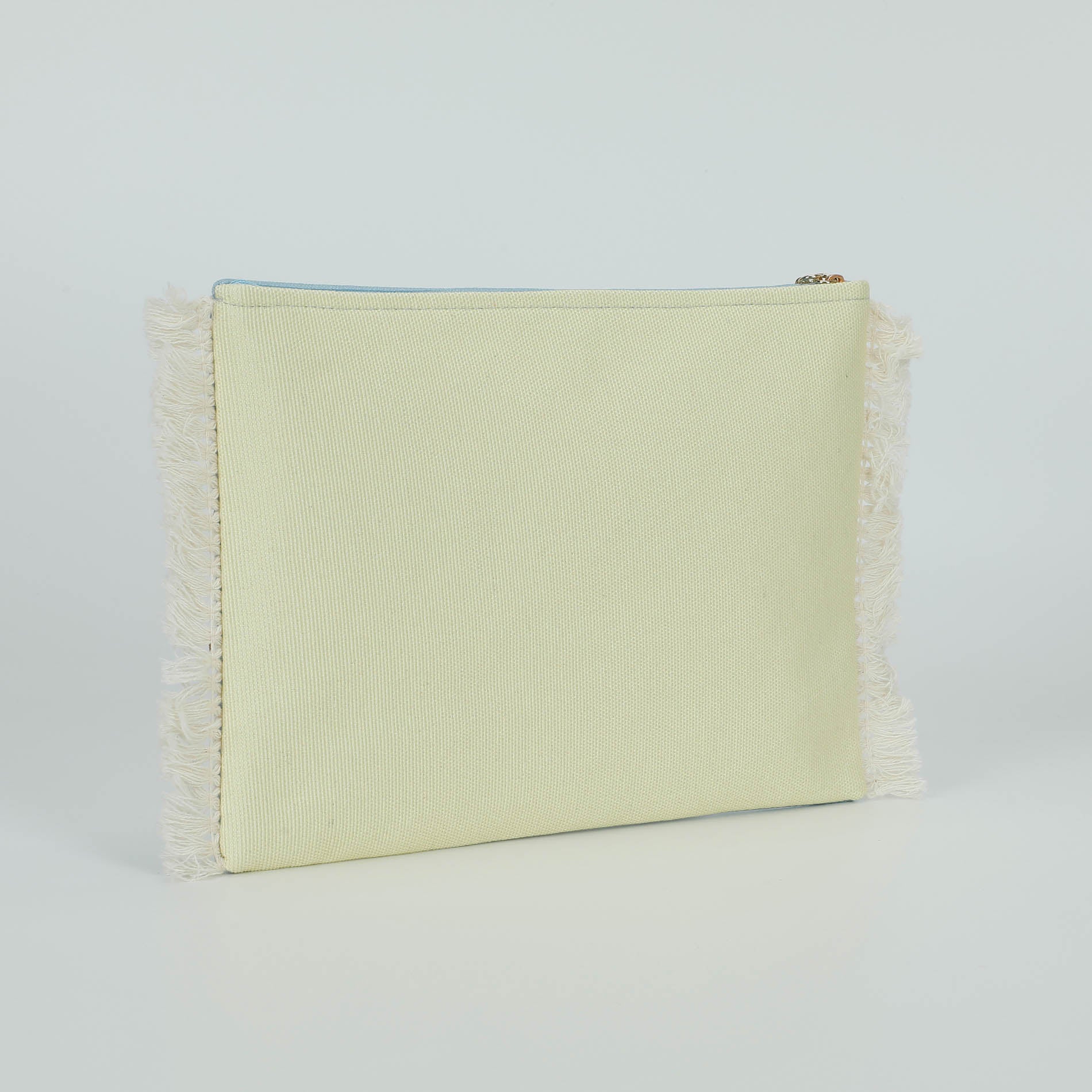 Pochette Mimi Mua con scritta decorativa e frange laterali