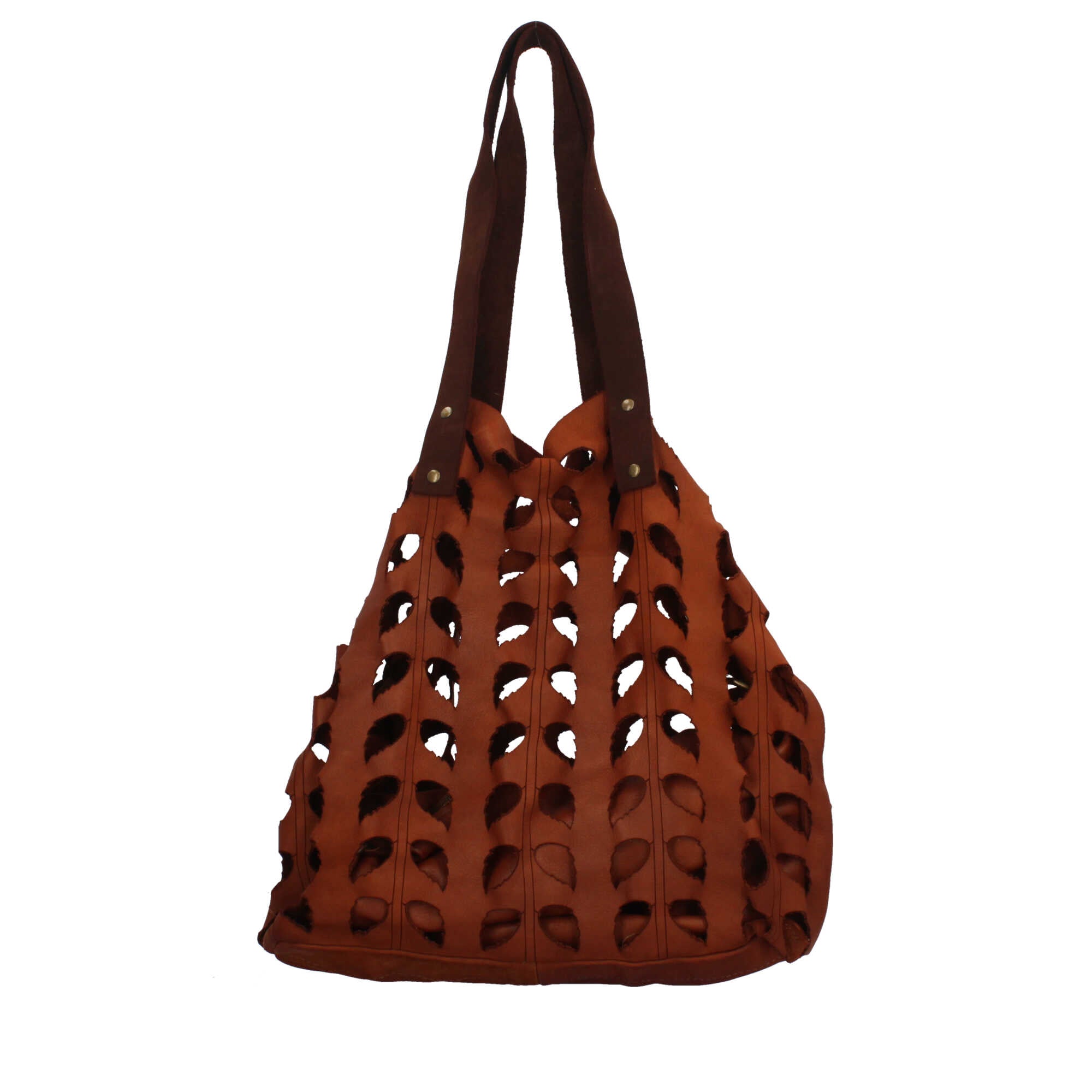 Borsa Made in Italy in vera pelle con traforatura a foglie
