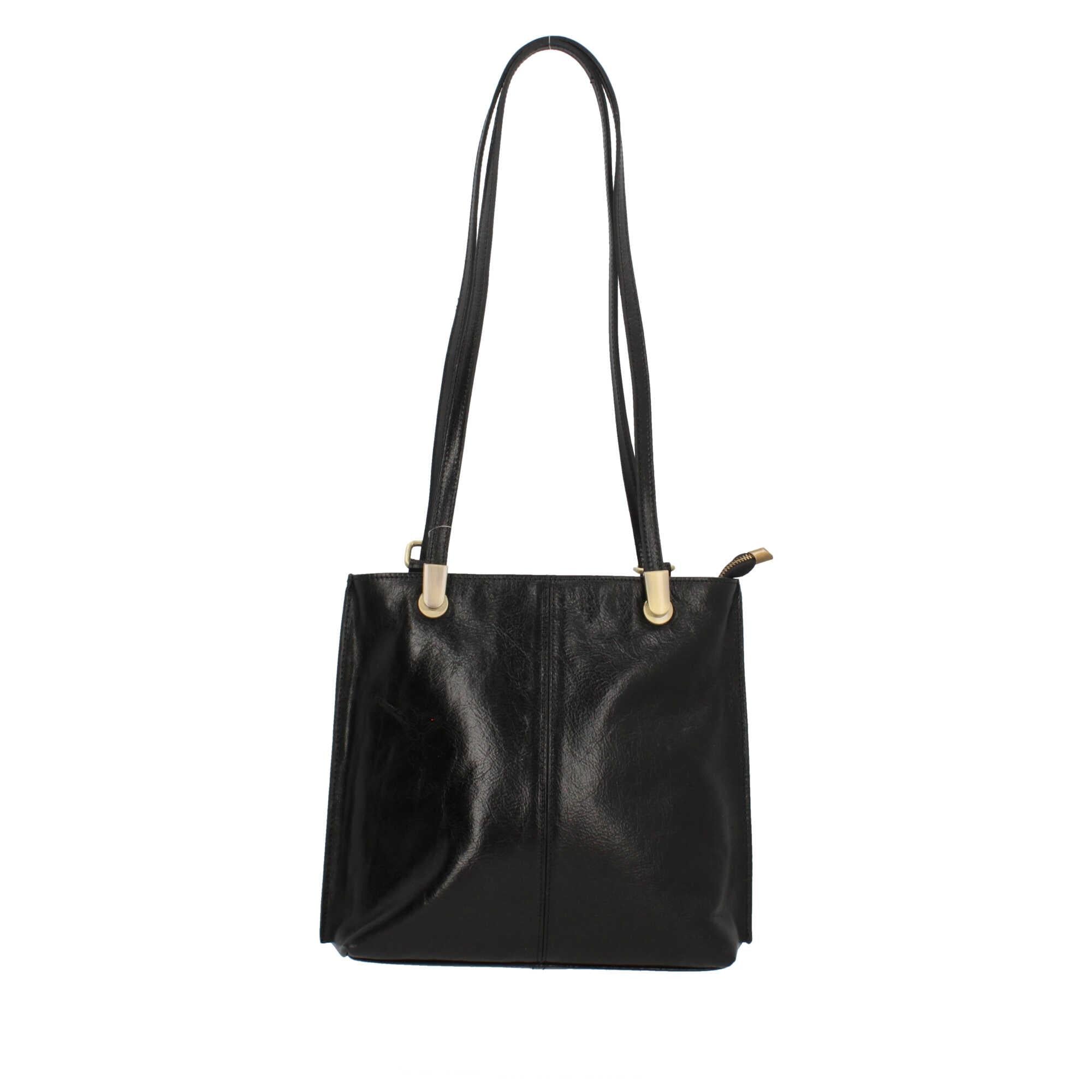 Borsa shopping con manici lunghi in vera pelle Made In Italy