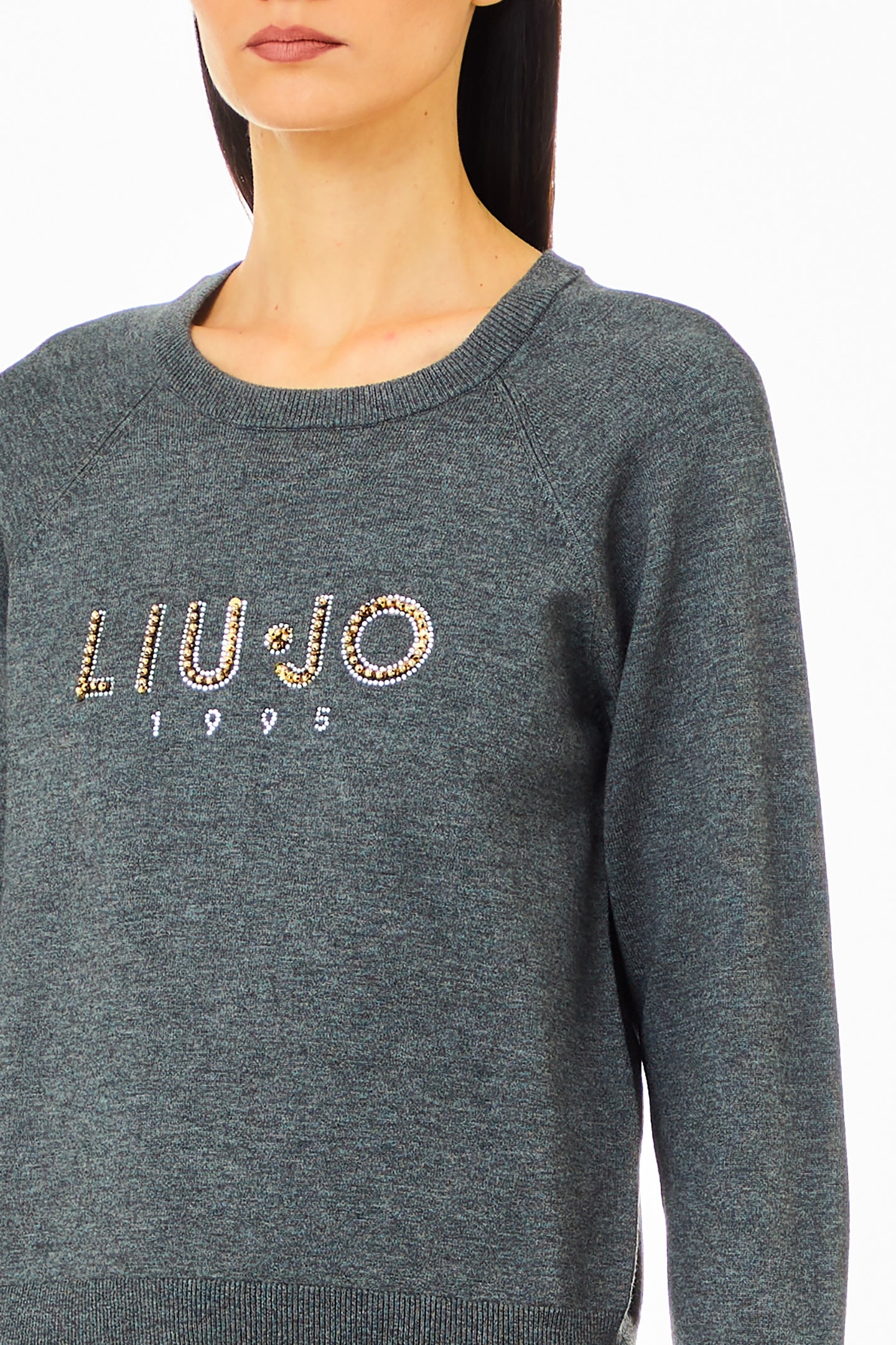 Maglia girocollo con logo decorato di strass di Liu Jo