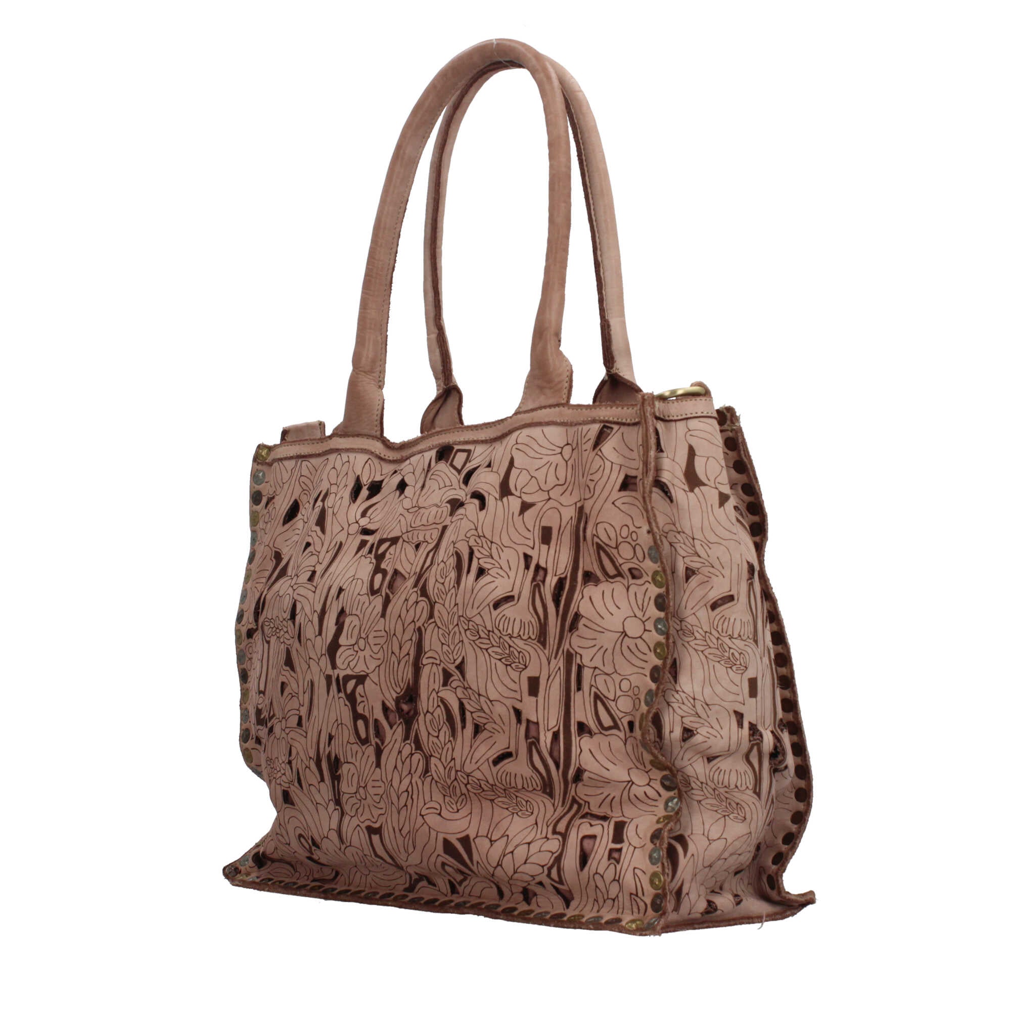 Borsa a spalla con traforo floreale e manico corto rinforzato