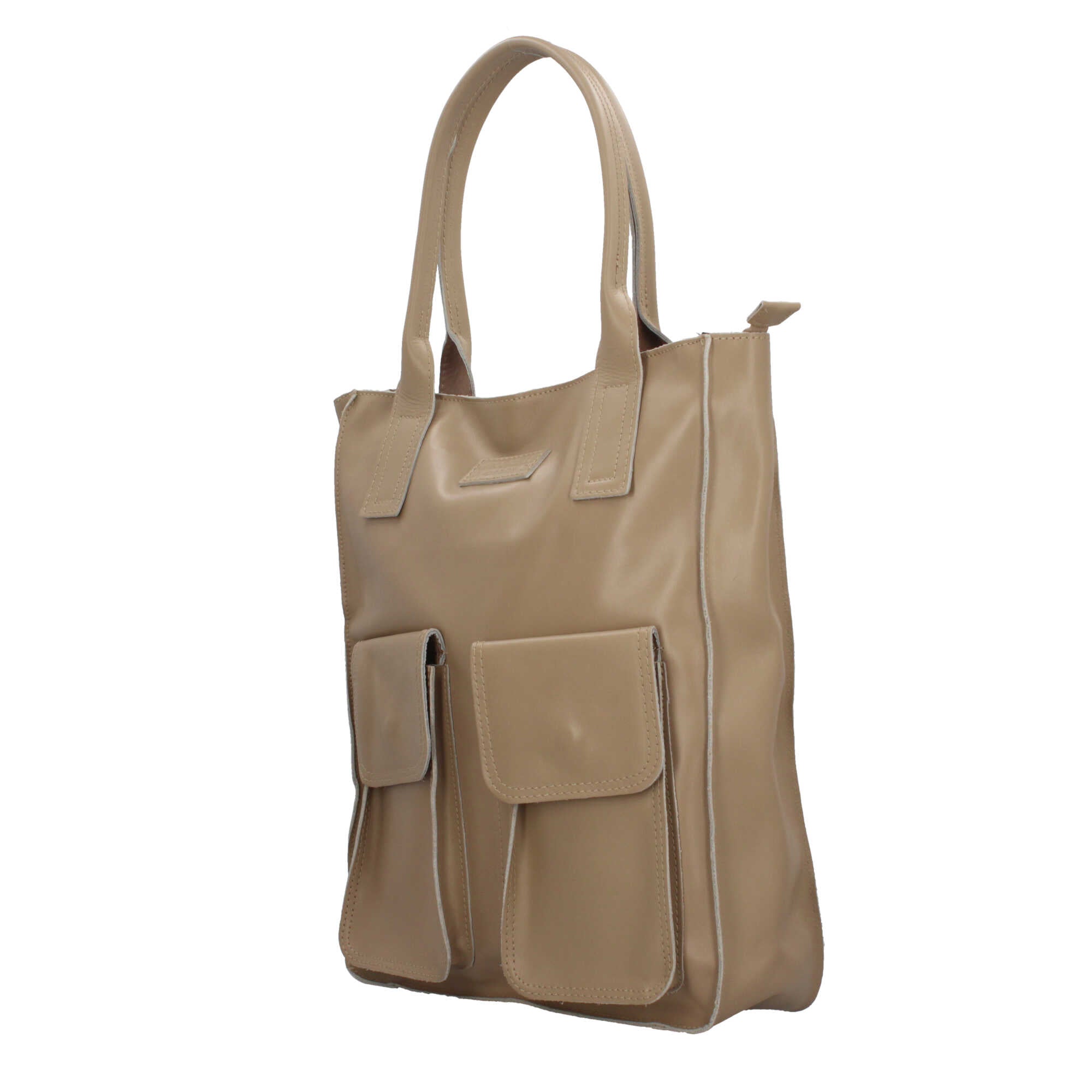 Borsa Made in Italy shopper in vera pelle con manici lunghi