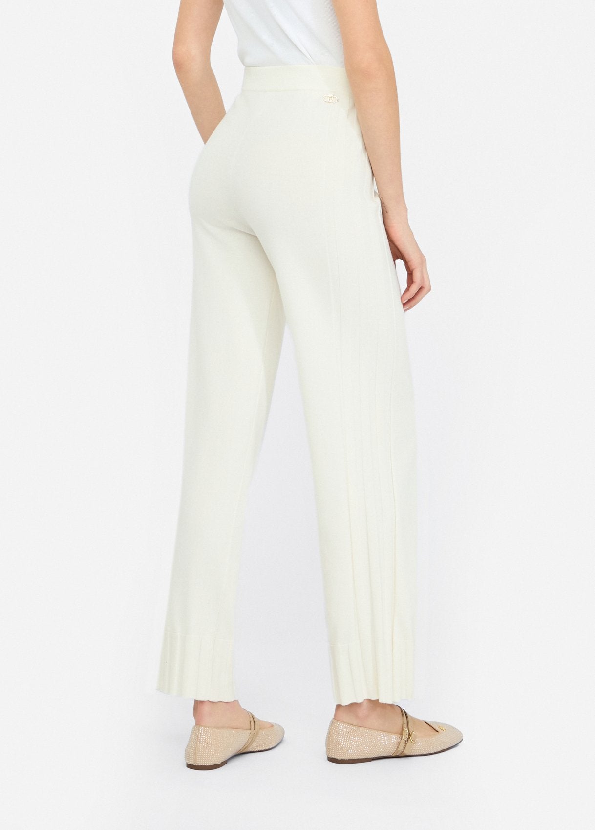 Pantaloni Liu Jo in maglia a gamba larga Bianco S | Giò Fashion