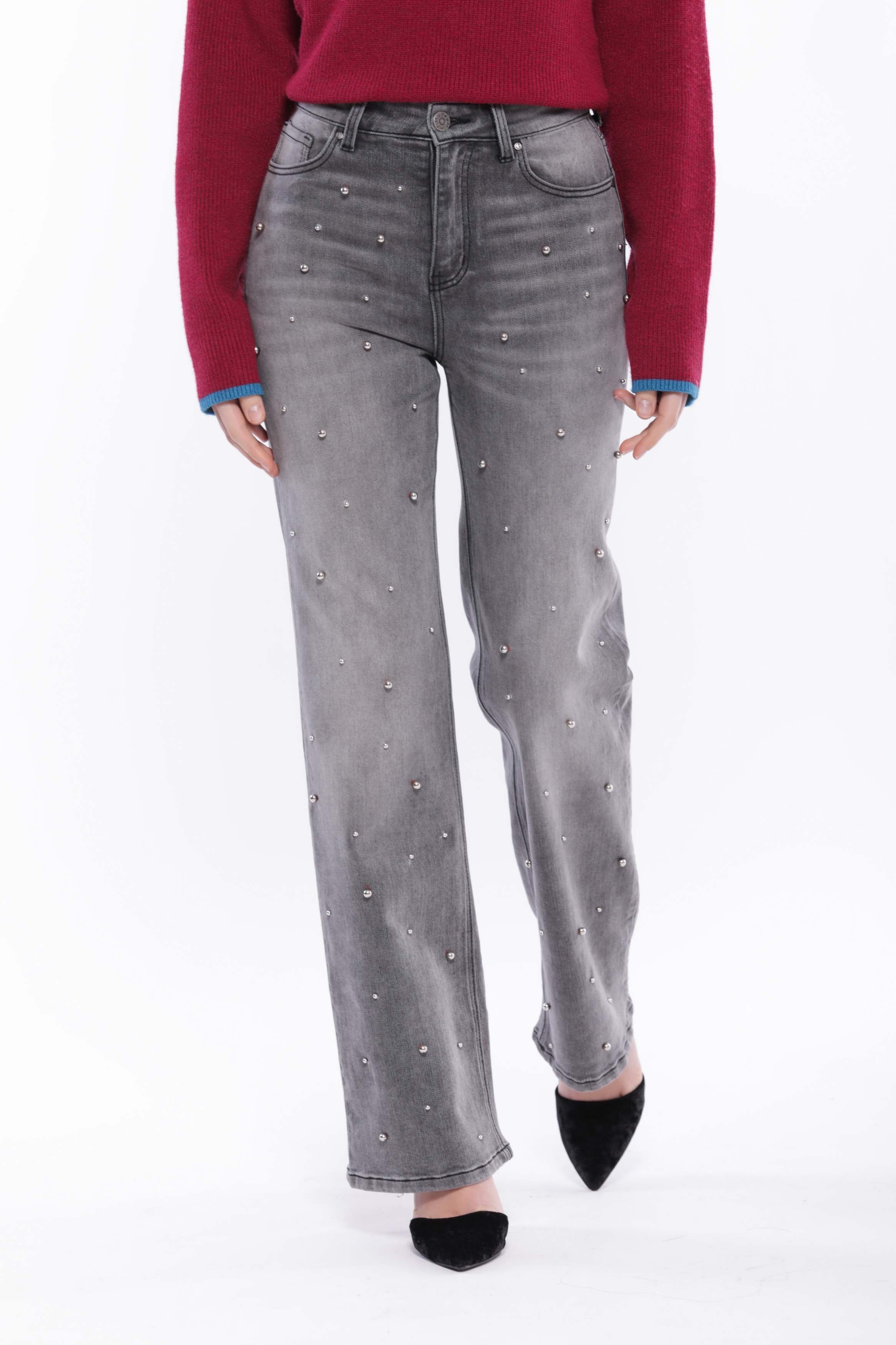 Jeans a gamba larga Mimi Mua con dettagli decorativi