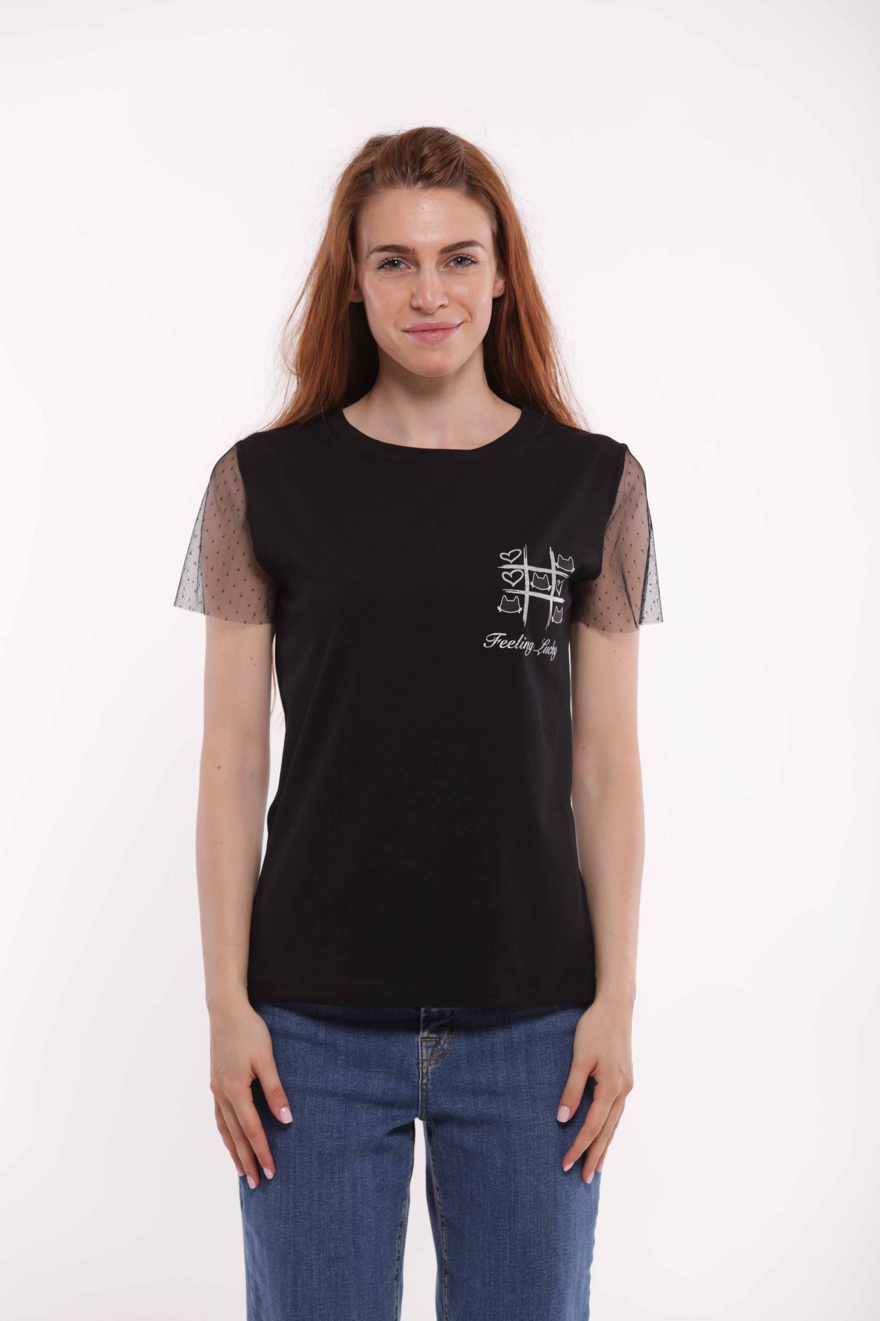 Minimua T-shirt Feeling Lucky con Maniche in Tulle