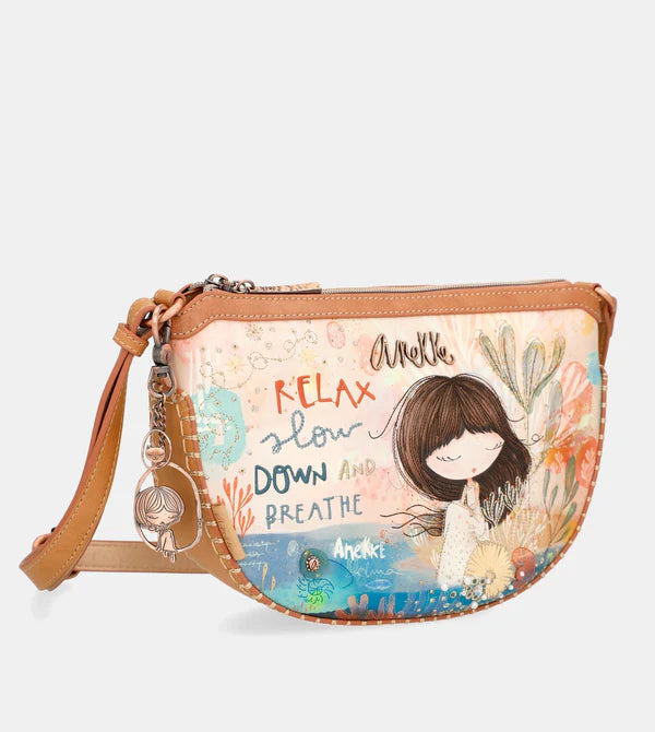 Borsa a tracolla Anekke Relax a mezza luna con stampa illustrata Marrone TU | Giò Fashion