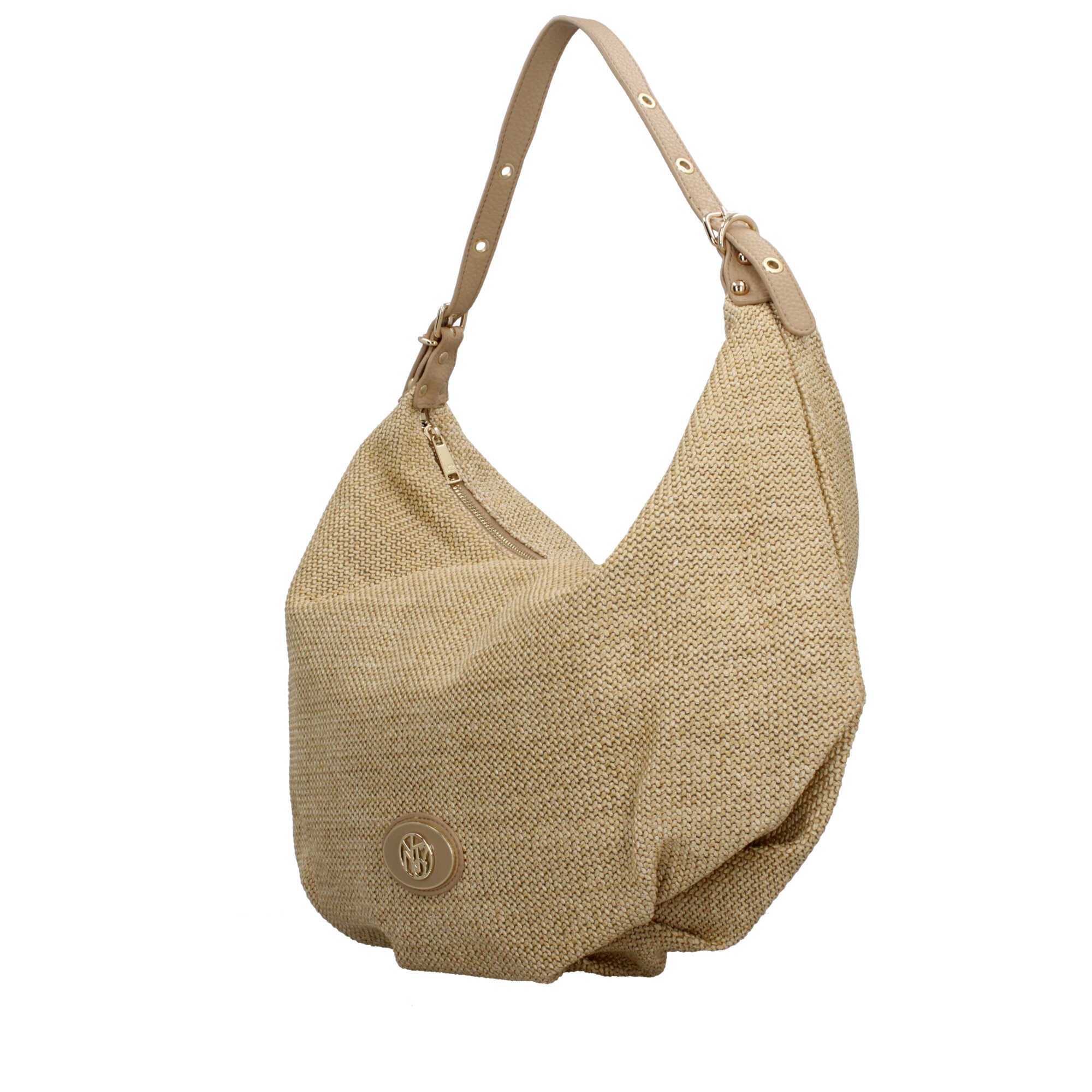Borsa donna YNot in rafia con manico a spalla e zip