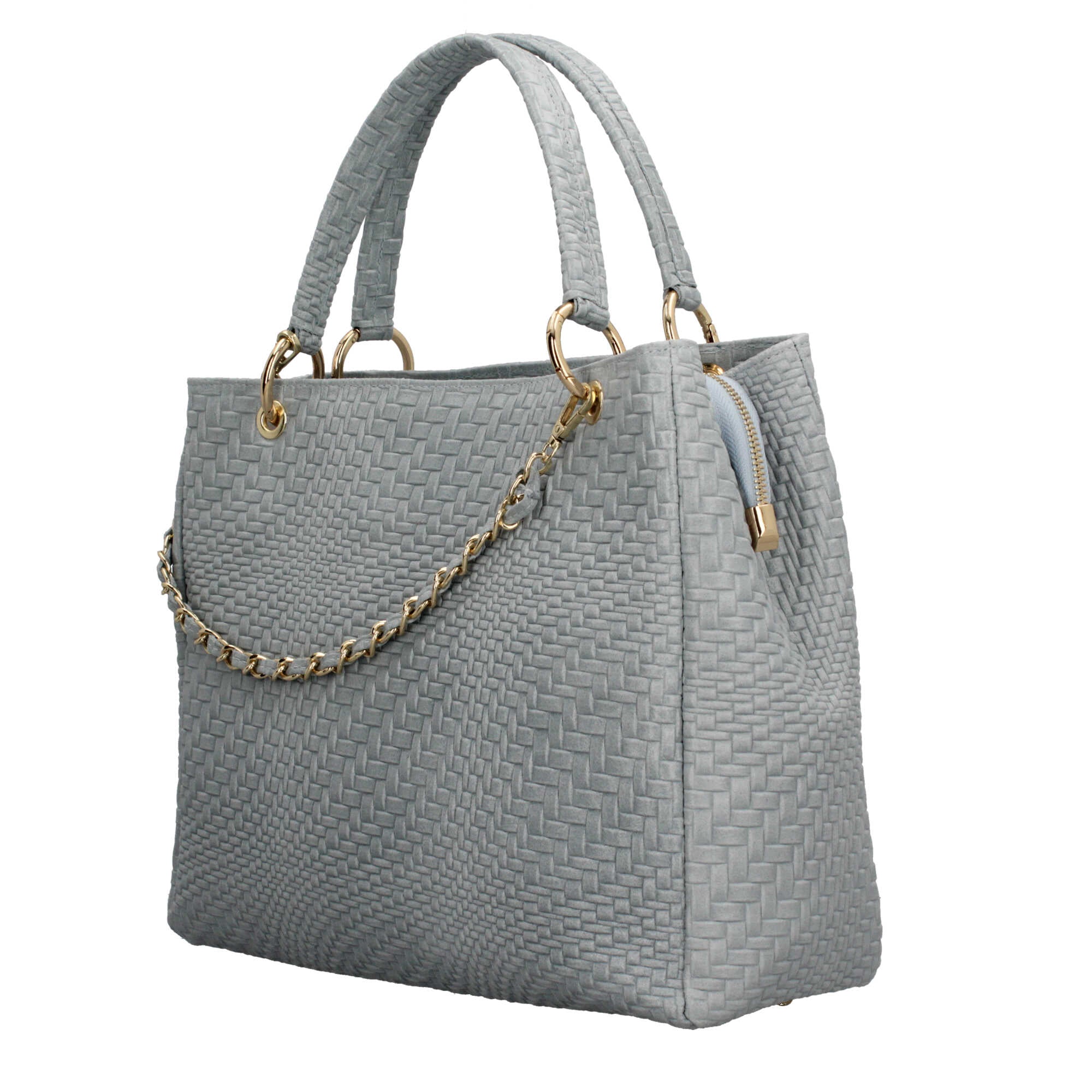 Borsa Made in Italy in vera pelle intrecciata con manico rigido