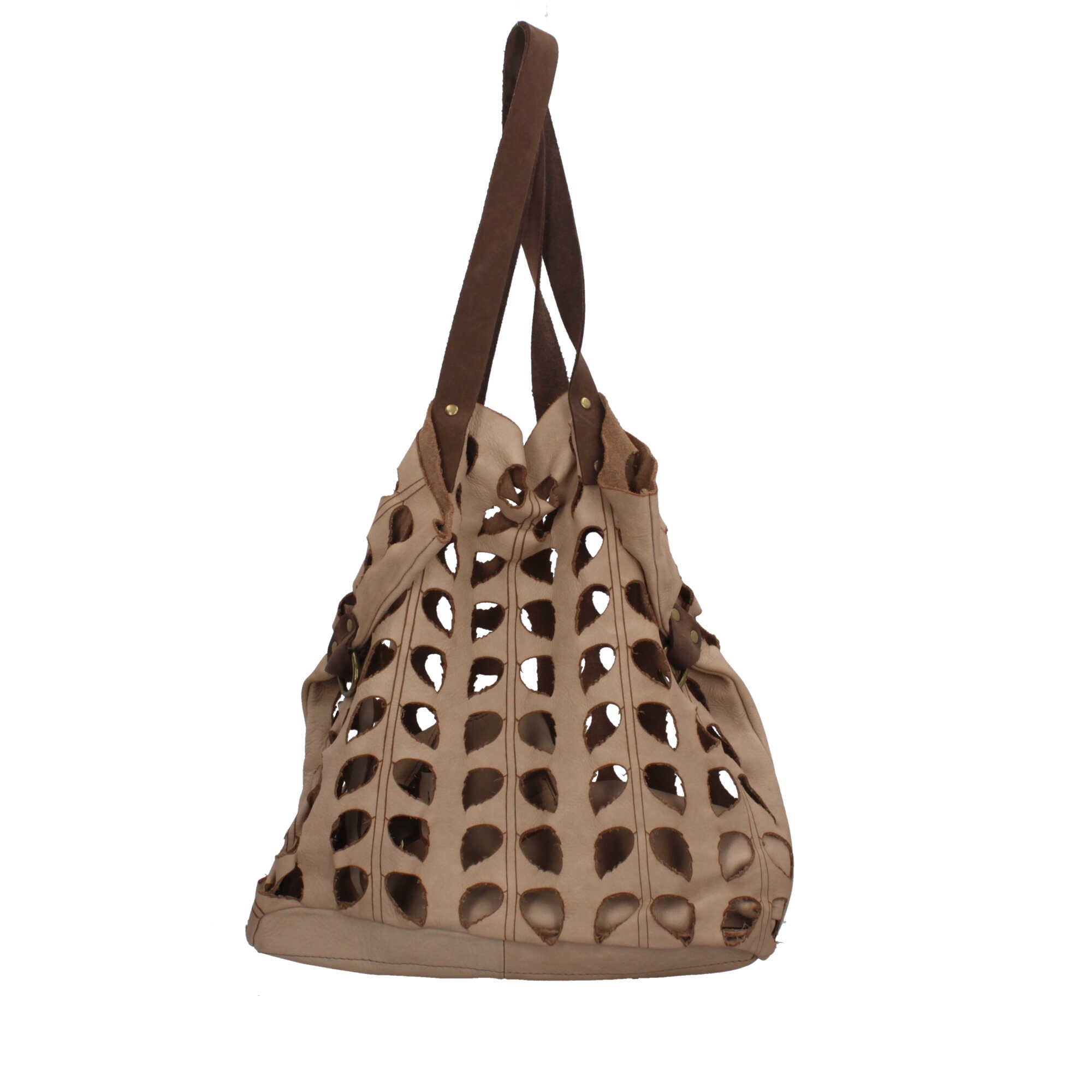 Borsa Made in Italy in vera pelle con traforatura a foglie