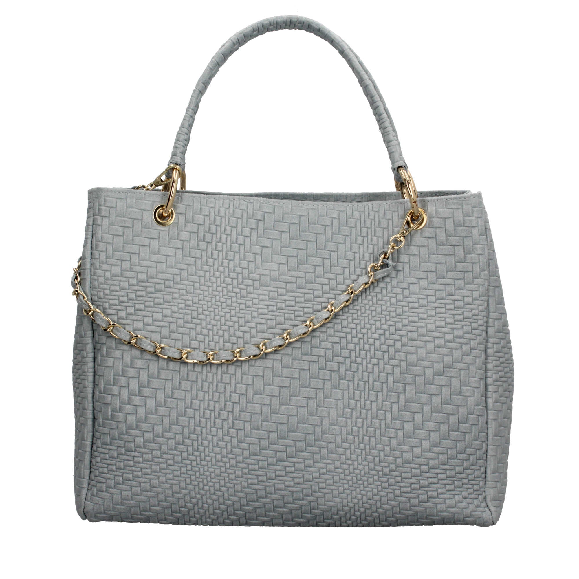 Borsa Made in Italy in vera pelle intrecciata con manico rigido