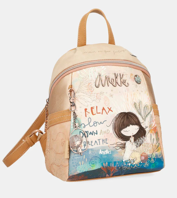 Zaino Anekke Relax con stampa illustrata e dettagli ricamati Beige TU | Giò Fashion