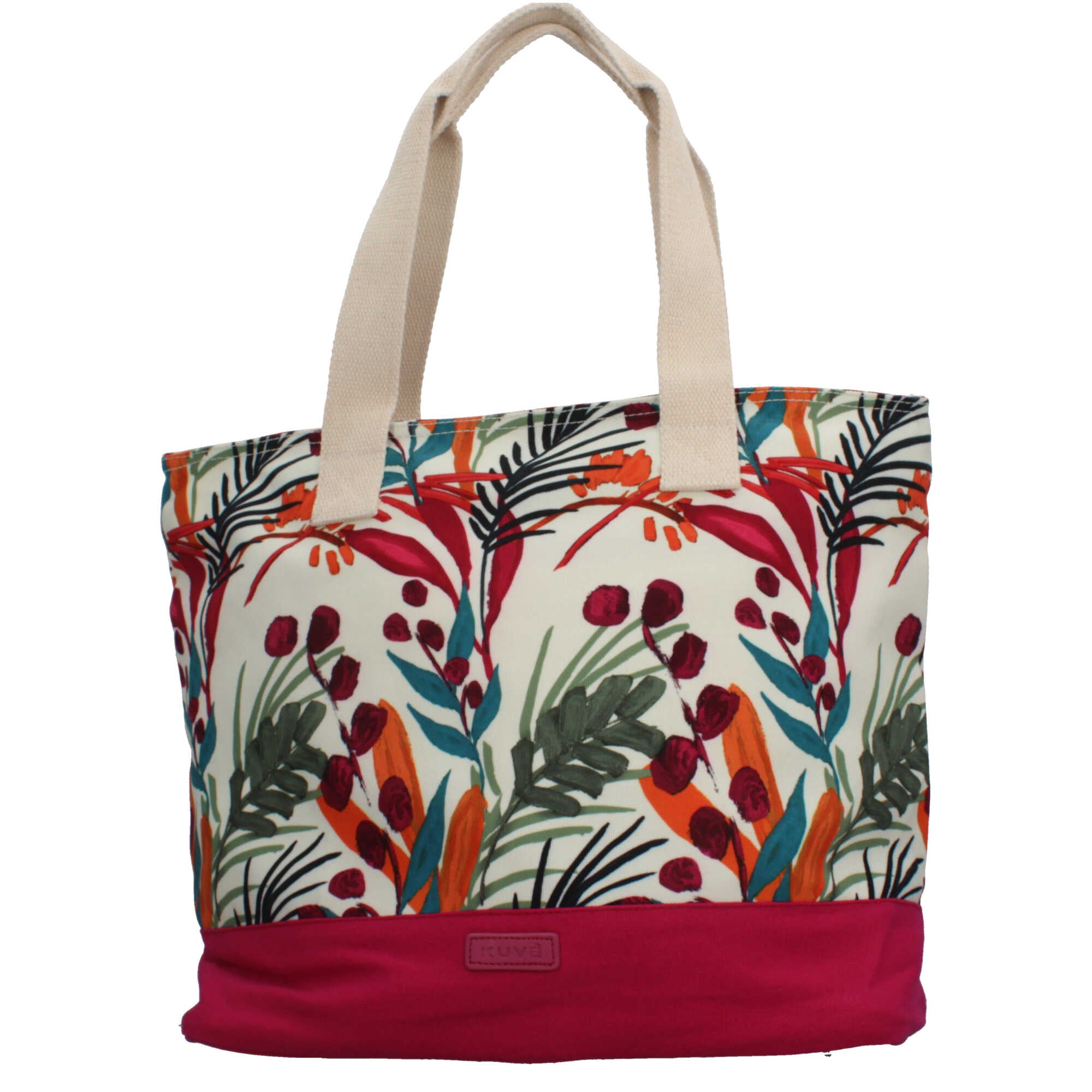 Borsa mare Kuve con fantasia tropicale e base rinforzata