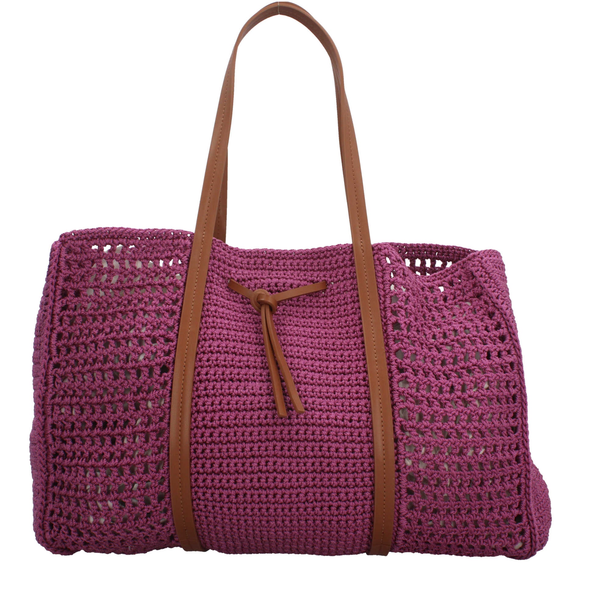Shopping bag Gianni Chiarini in tessuto uncinetto con dettagli in pelle