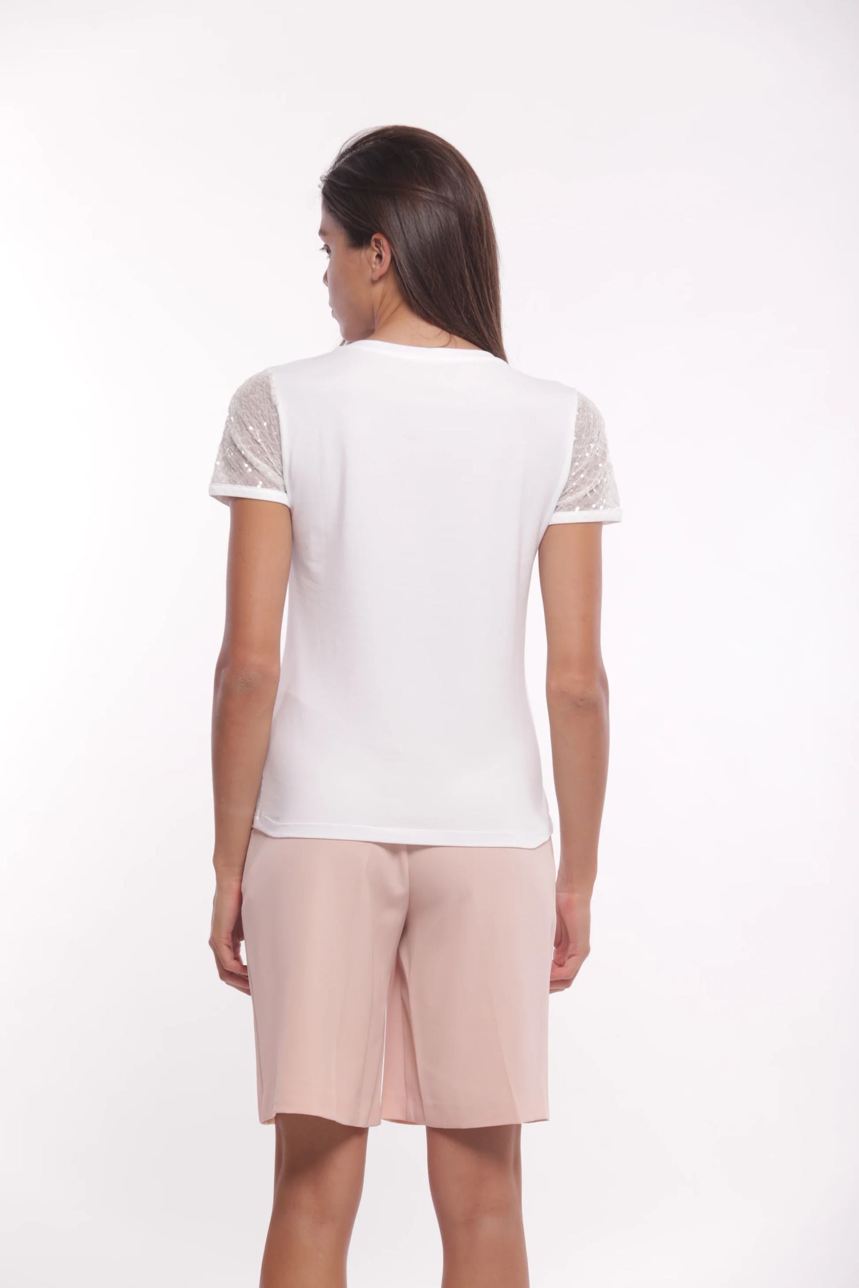 T-shirt Mimìmuà con maniche in paillettes e taschino