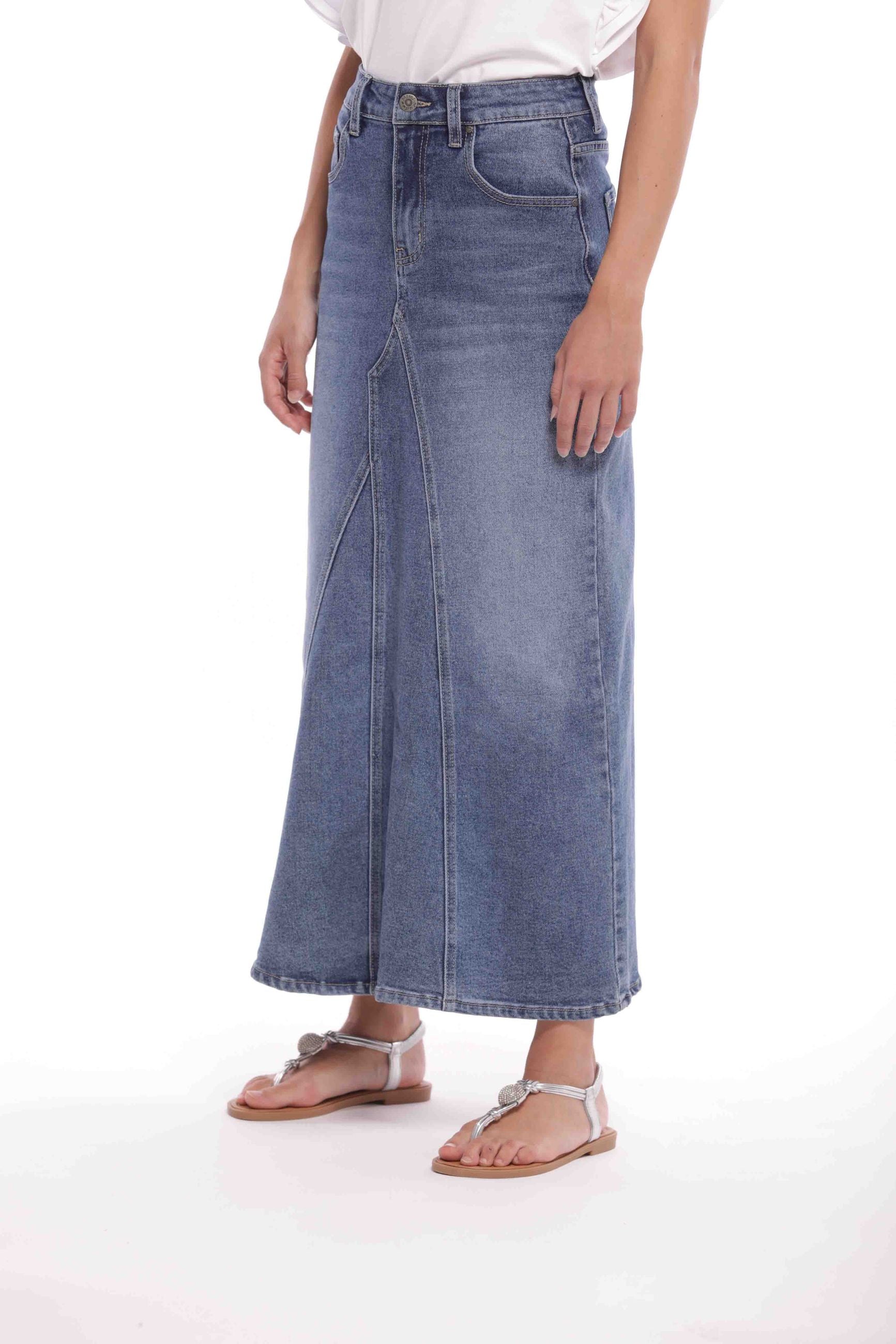 Mimi Mua Gonna Longuette in Jeans a Vita Regular