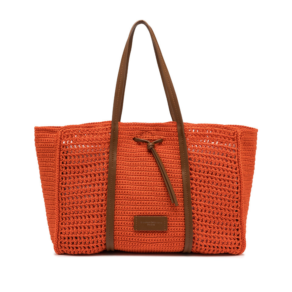 Shopping bag Gianni Chiarini in tessuto uncinetto con dettagli in pelle Arancione TU | Giò Fashion