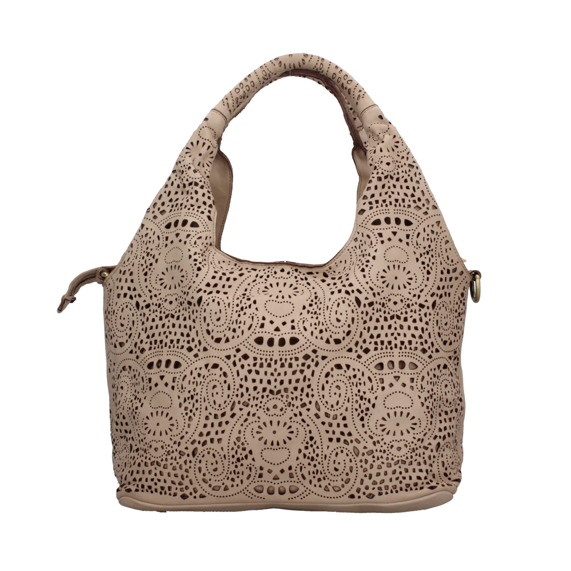 Borsa Made in Italy in vera pelle traforata con manico rigido