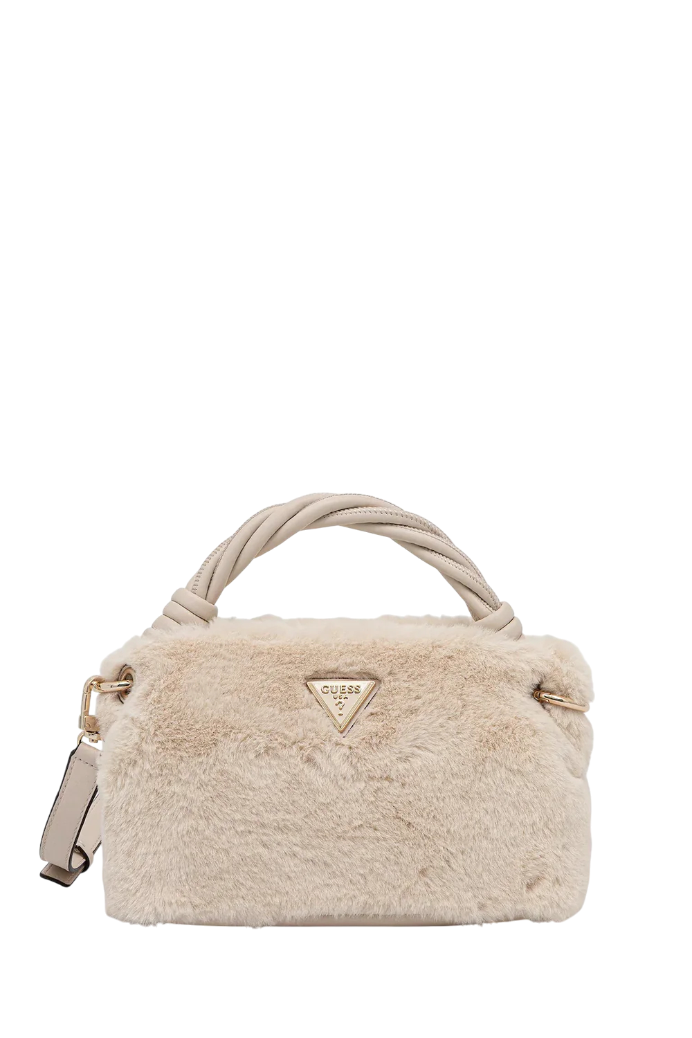 Borsa a mano Guess con manico intrecciato e finitura in pelliccia