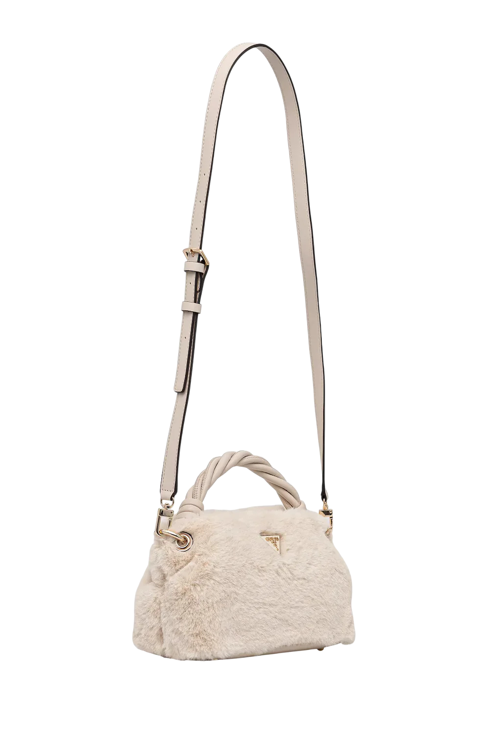 Borsa a mano Guess con manico intrecciato e finitura in pelliccia