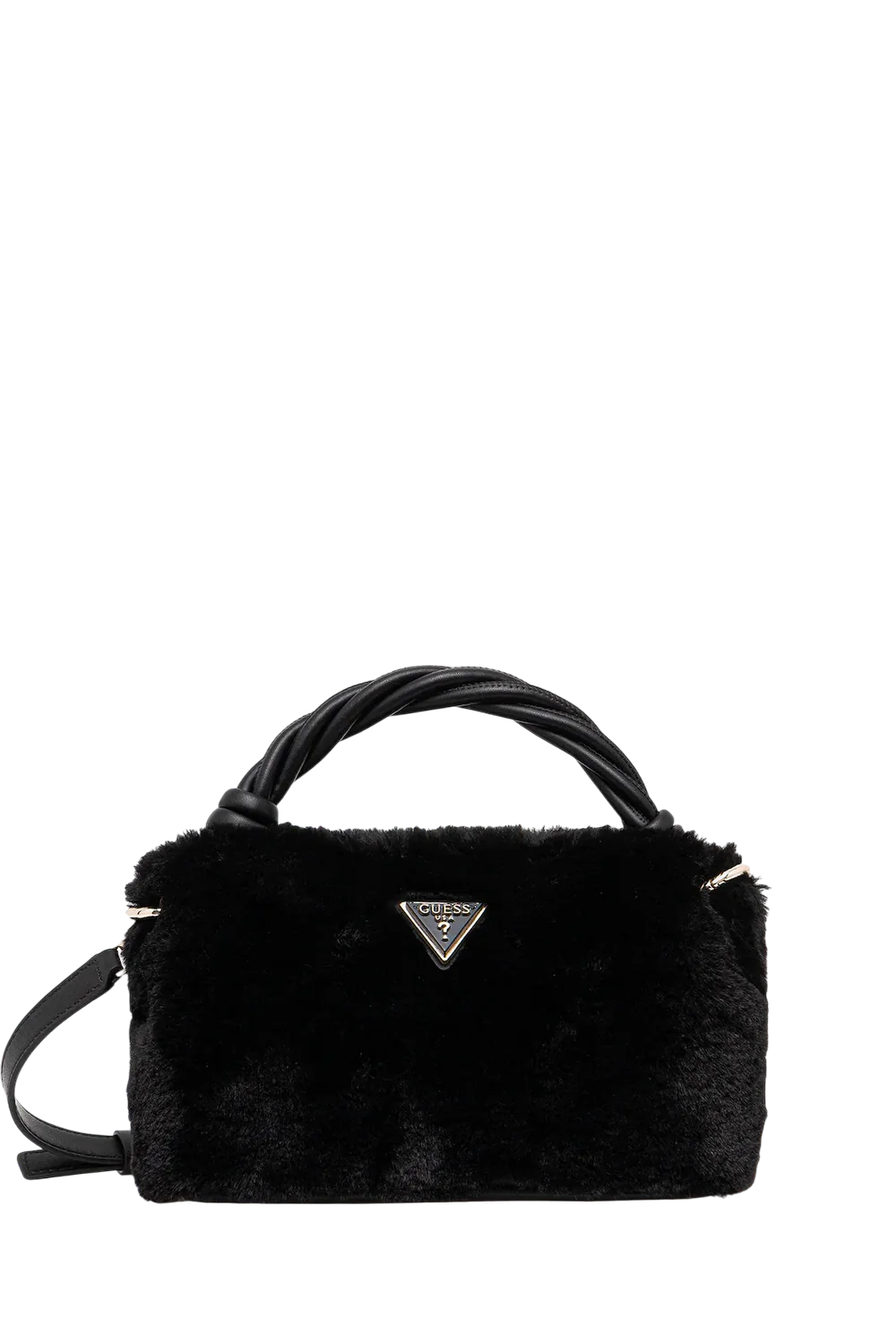 Borsa a mano Guess con manico intrecciato e finitura in pelliccia