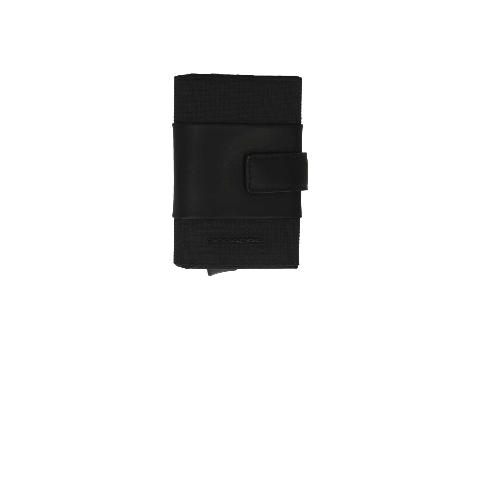 Portafoglio compatto Piquadro in pelle con chiusura a bottone e protezione RFID