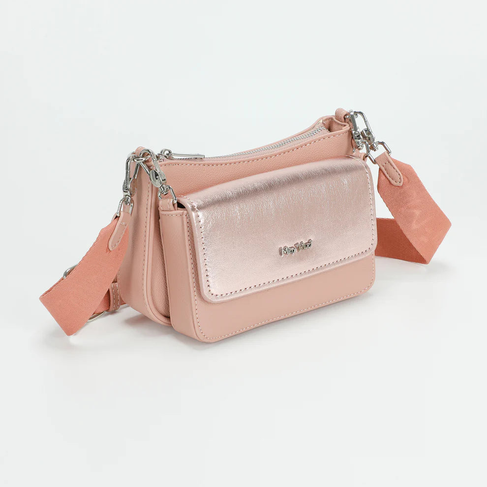 Borsa MIMI MUA a tracolla con tasca frontale metallizzata Rosa TU | Giò Fashion