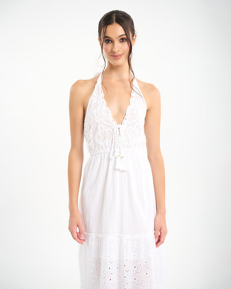 Ble Resort Collection Abito Lungo con Schiena Scoperta e Nappine